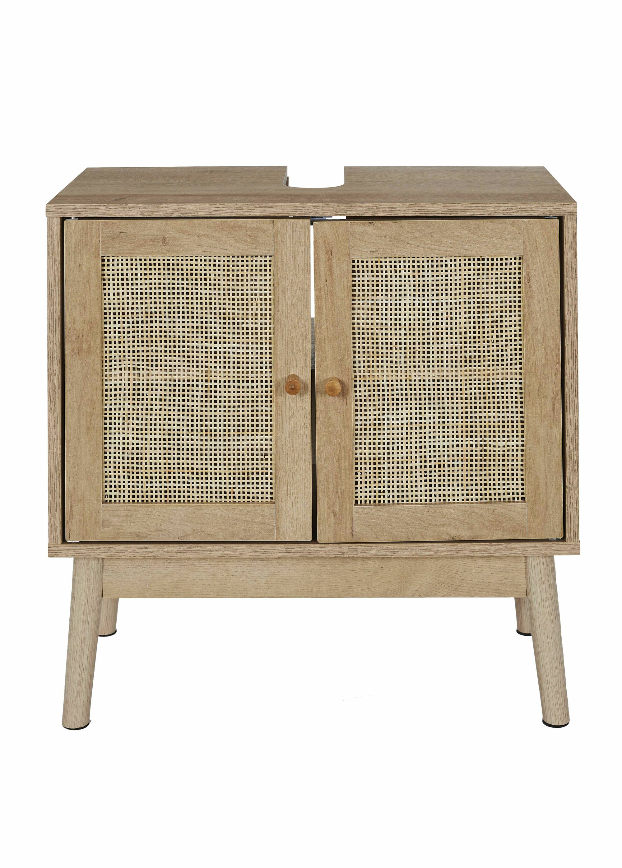 Meuble sous vasque, en bois et cannage MARRON CMP-HD0227 DE1