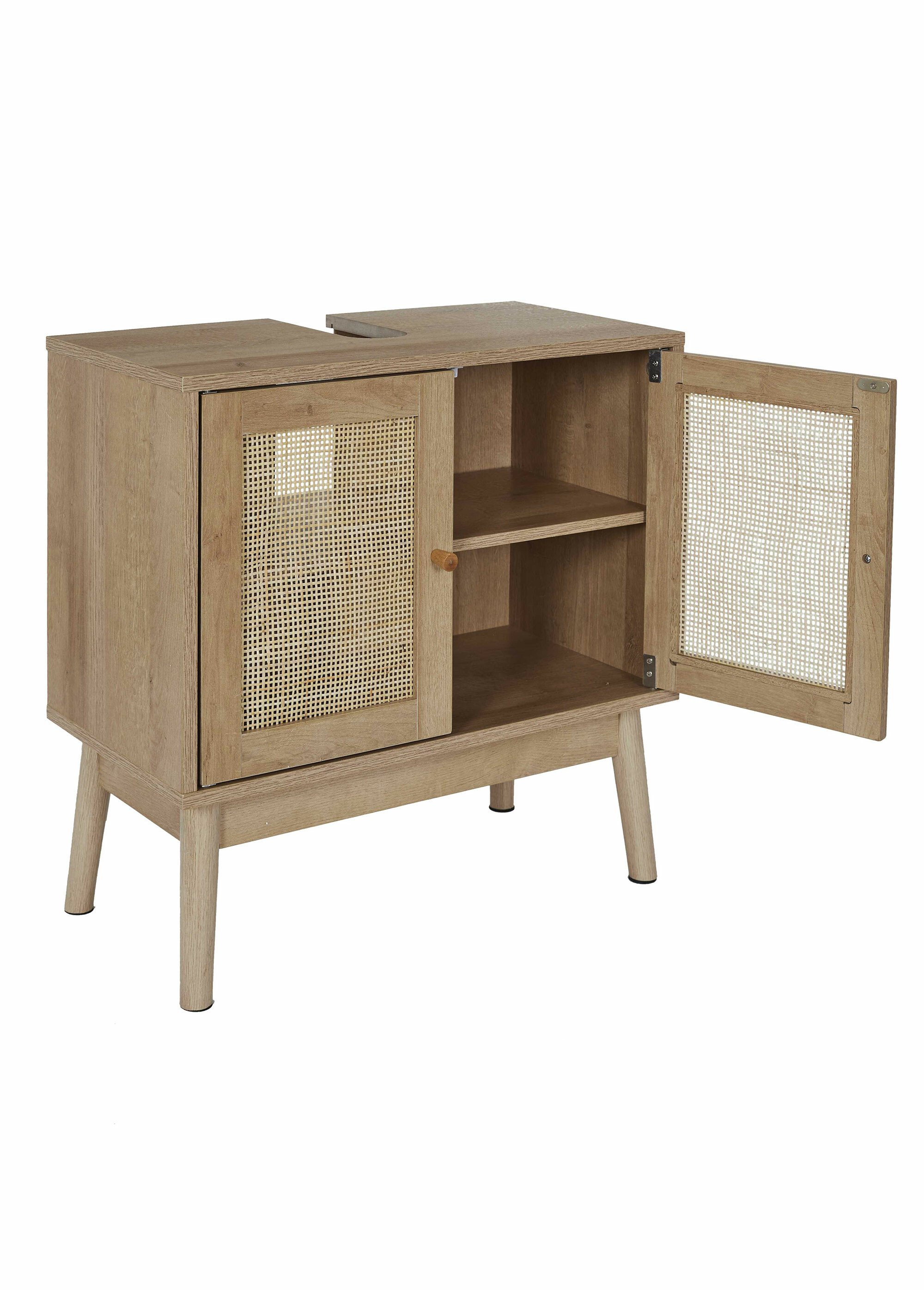 Meuble sous vasque, en bois et cannage MARRON CMP-HD0227 DE2
