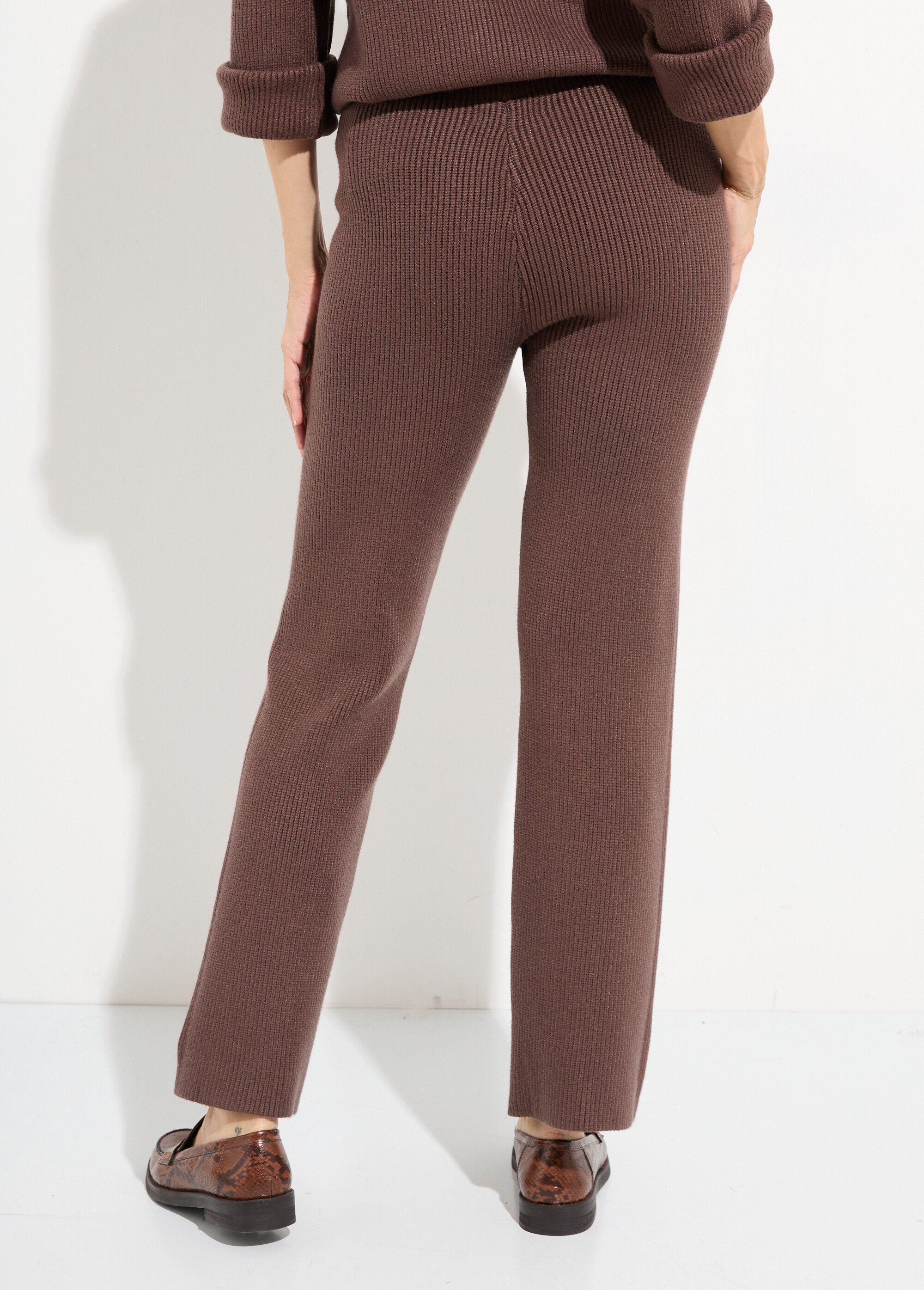 Pantalon confort en maille cotelée Femme Marron PAP-P360BAS DO1