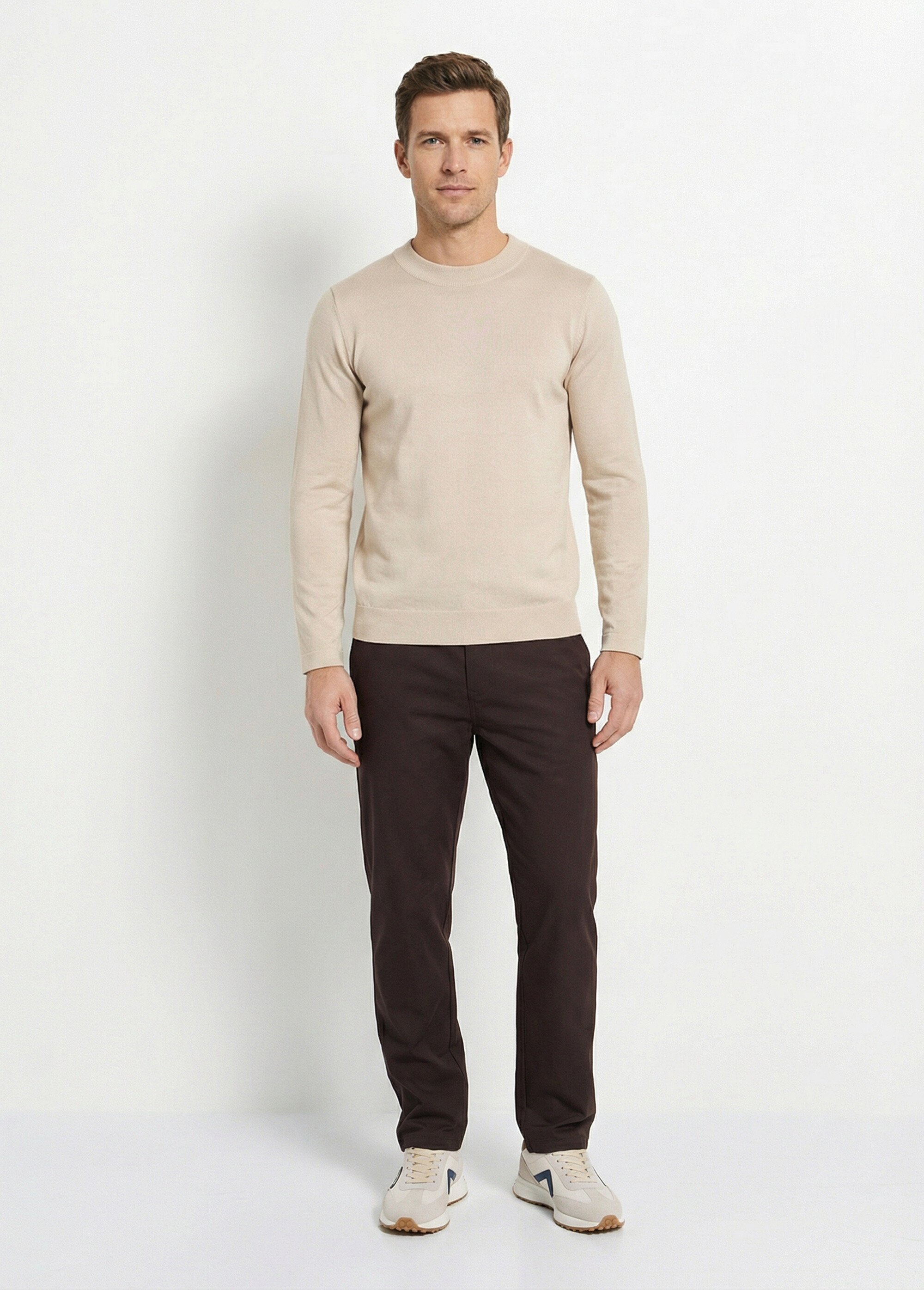 Pantalon de ville en toile stretch Homme Marron FRIBM2590F SF1