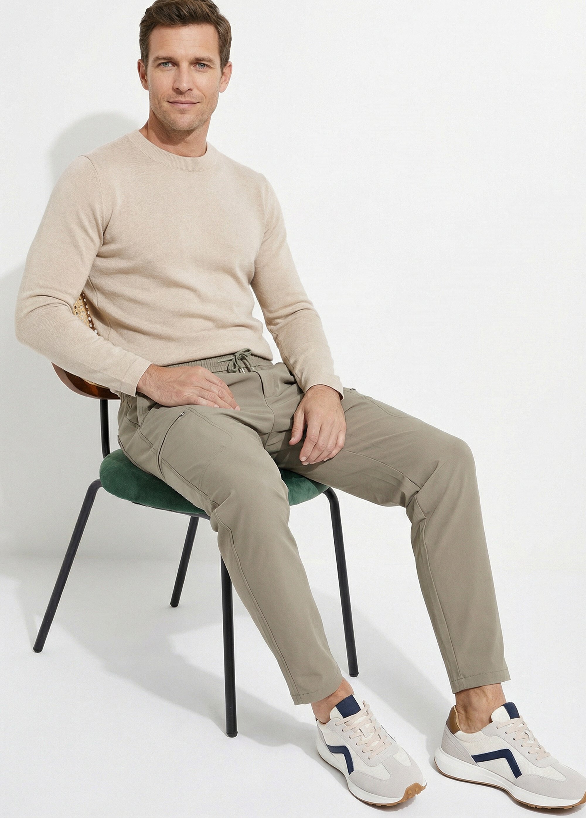 Pantalon en toile, taille elastiquée Homme Vert FRIBM2591G MV1