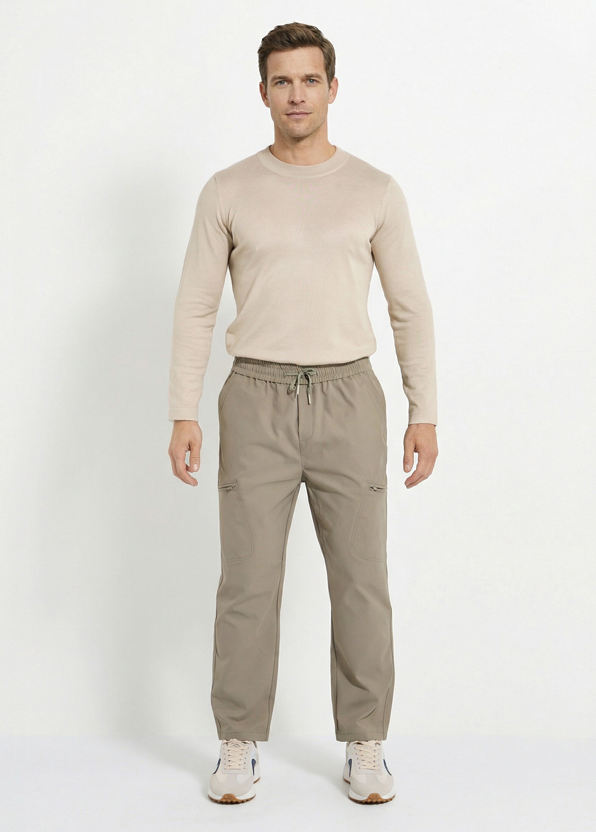 Pantalon en toile, taille elastiquée Homme Vert FRIBM2591G SF1