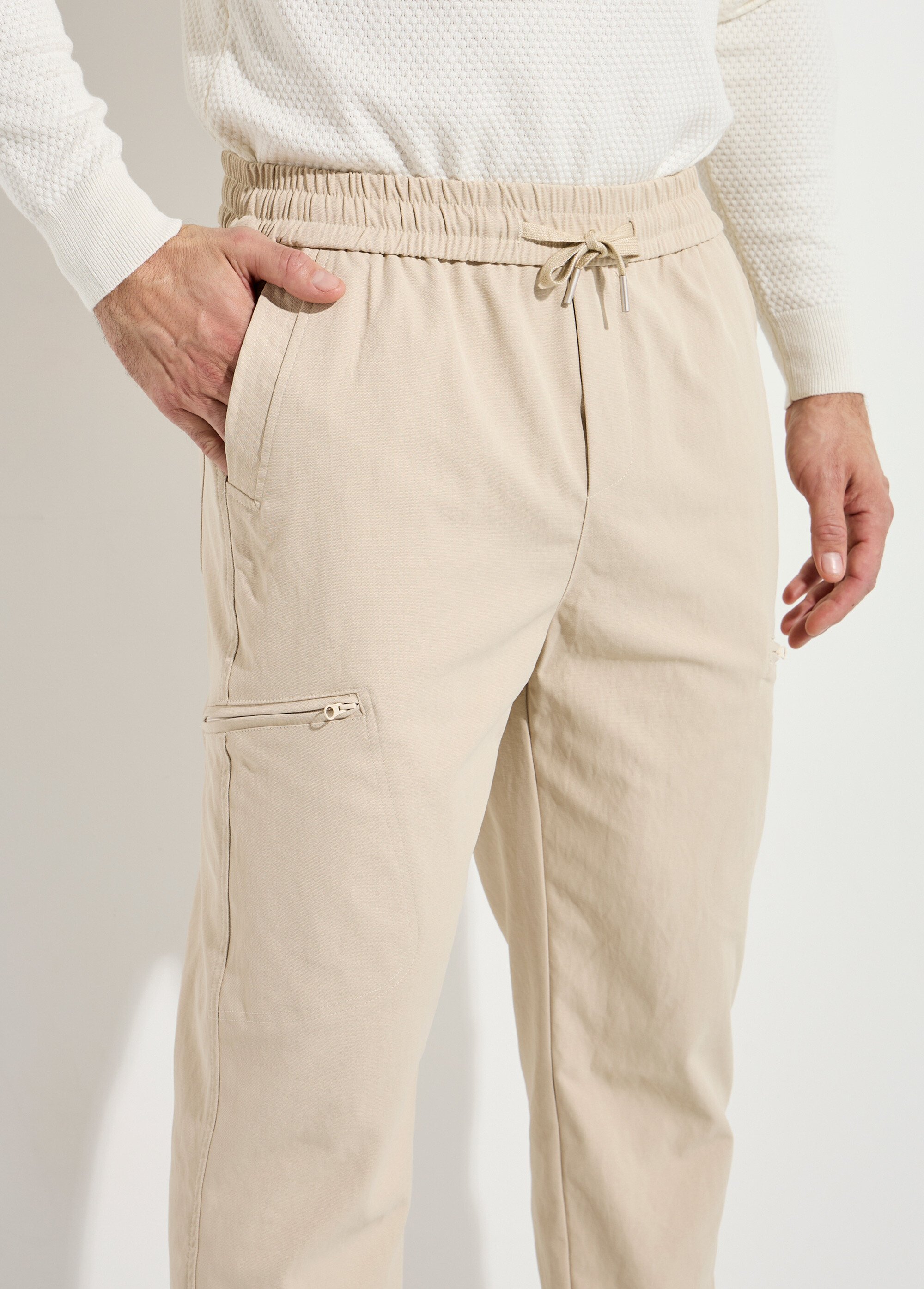 Pantalon en toile, taille elastiquée Homme Beige FRIBM2591G DE1