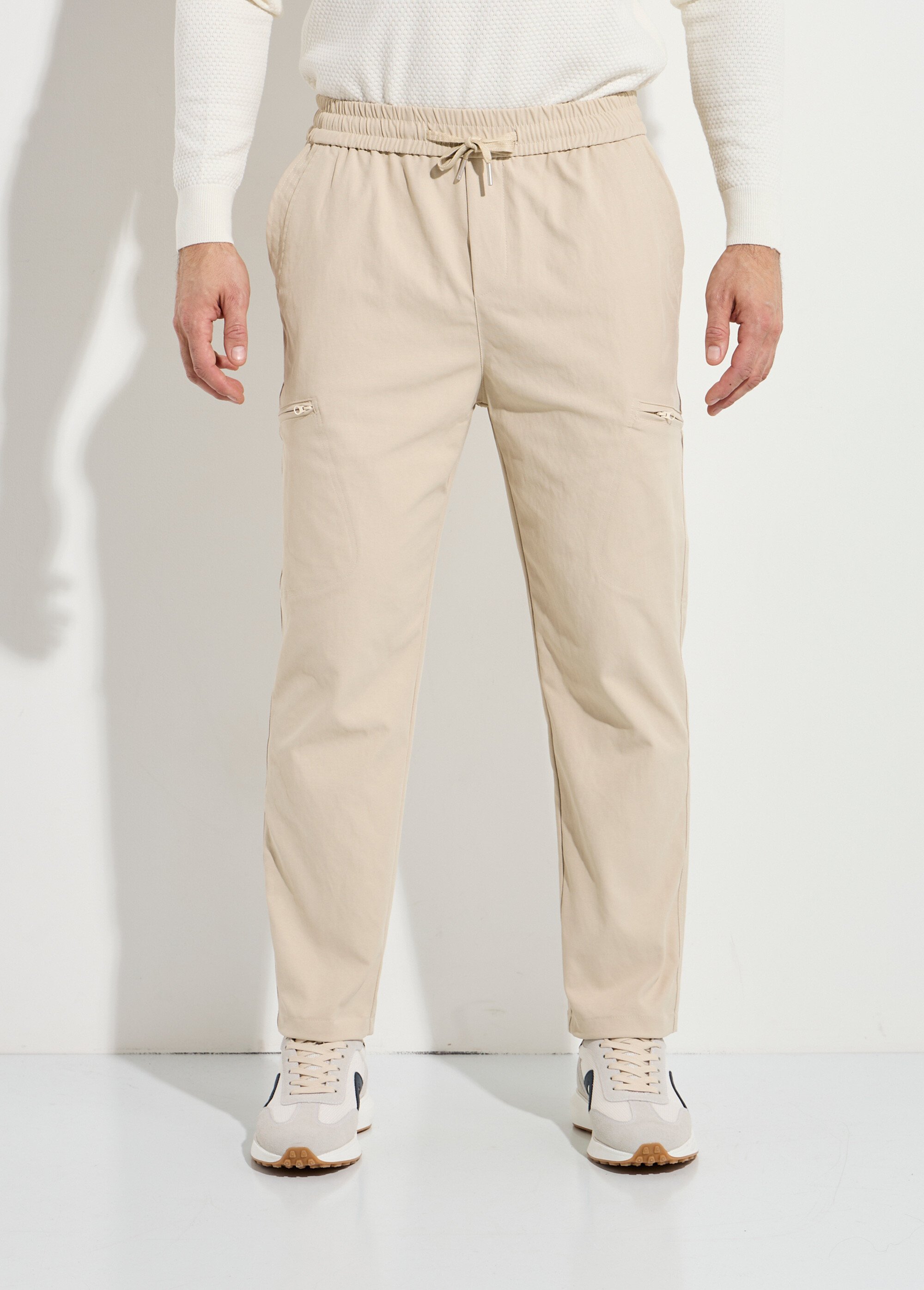 Pantalon en toile, taille elastiquée Homme Beige FRIBM2591G FA1