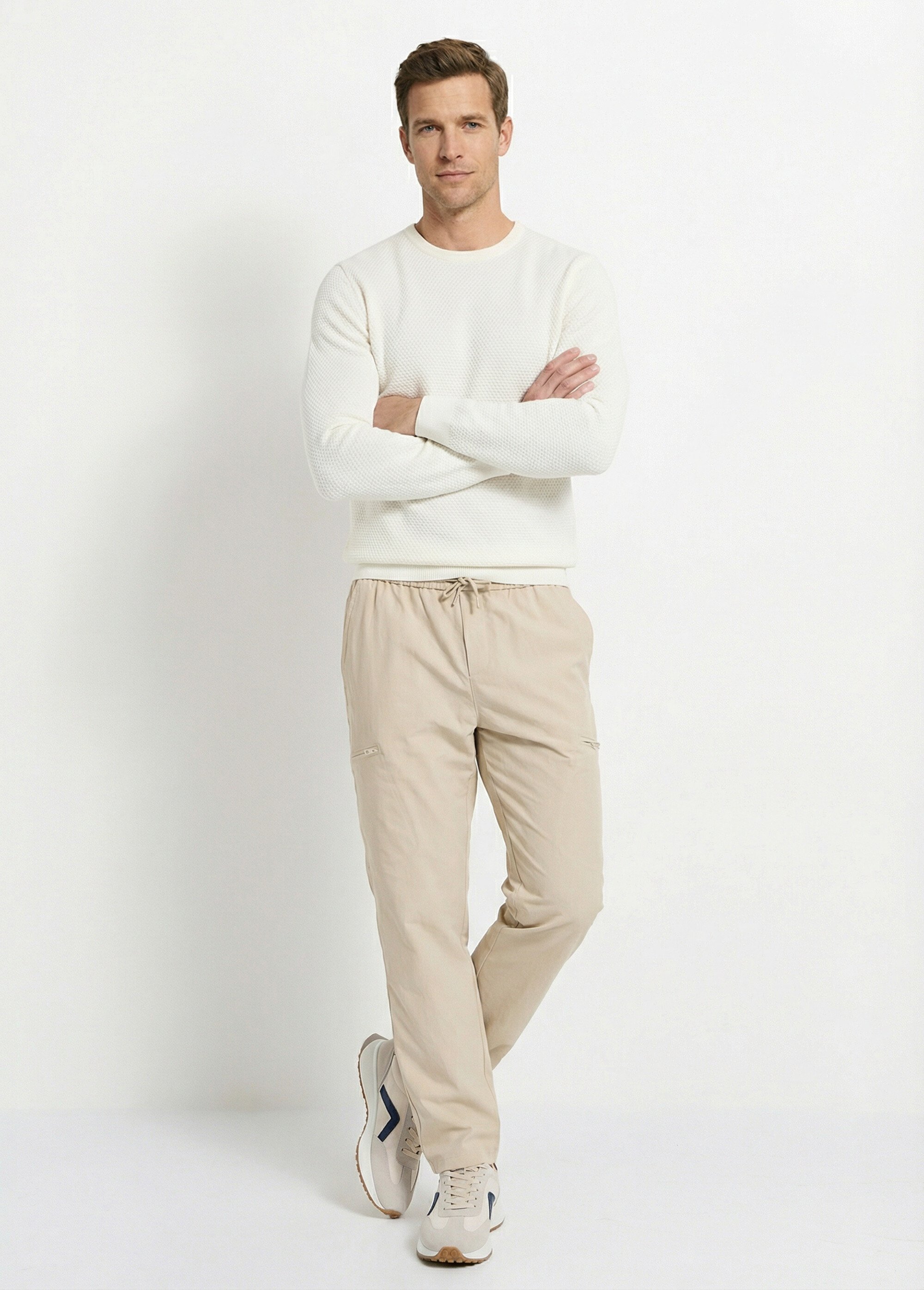 Pantalon en toile, taille elastiquée