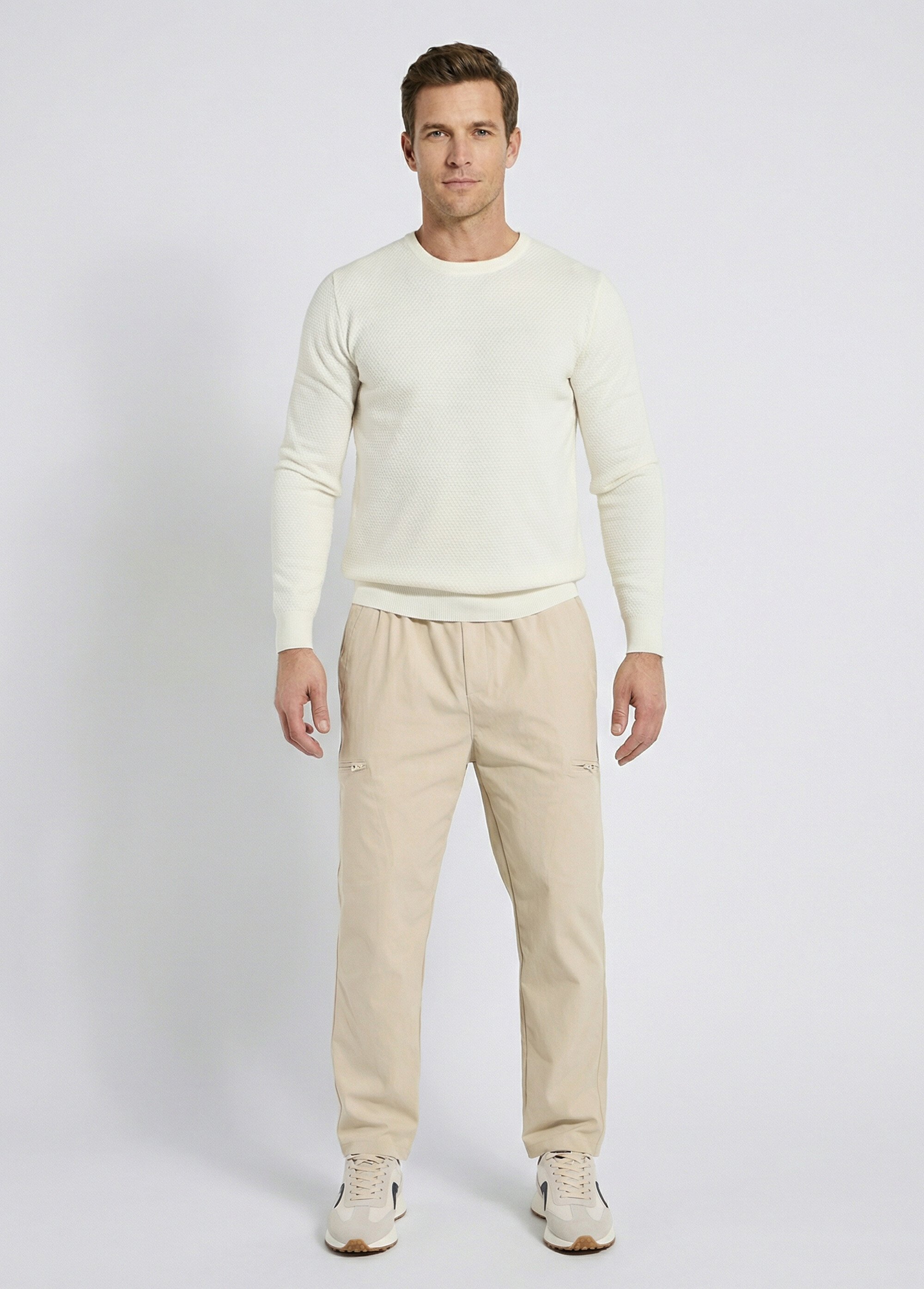 Pantalon en toile, taille elastiquée Homme Beige FRIBM2591G SF1