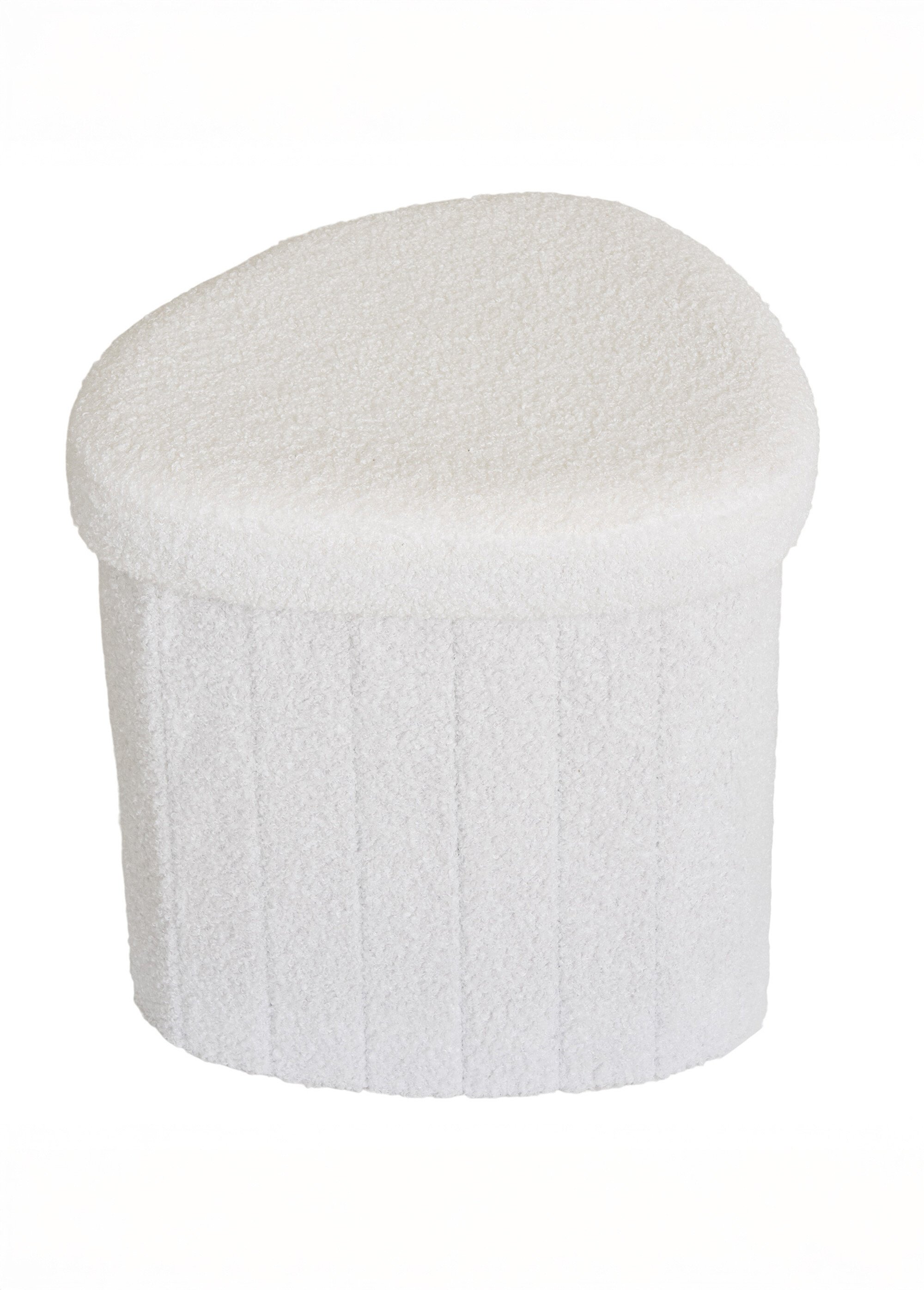 Pouf de rangement en tissu bouclette BLANC HN-1501235 OV1