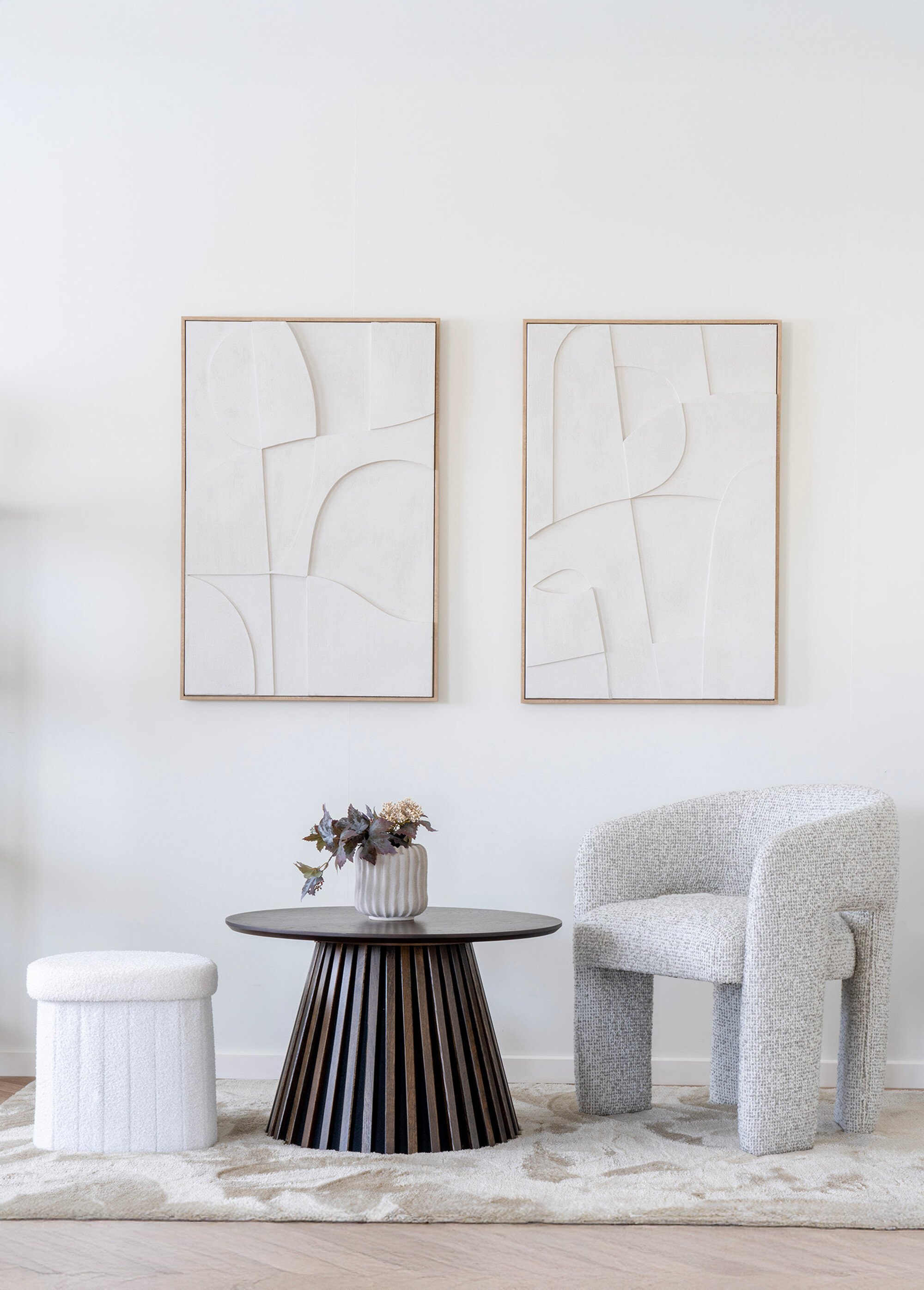 Pouf de rangement en tissu bouclette BLANC HN-1501235 SI1