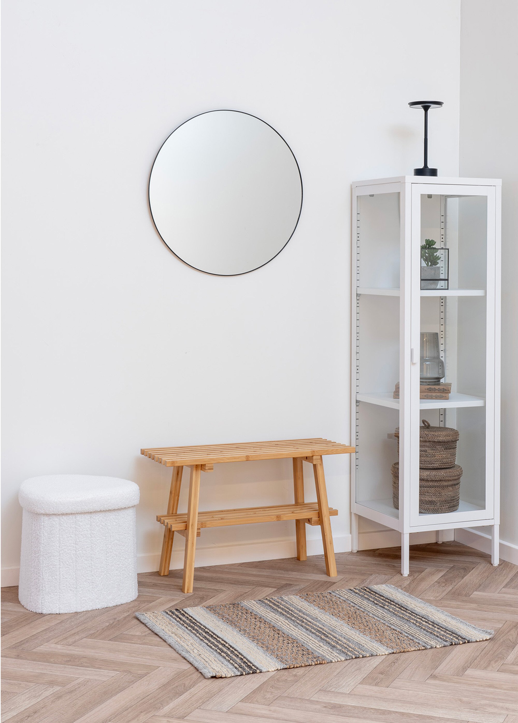 Pouf de rangement en tissu bouclette BLANC HN-1501235 SI2