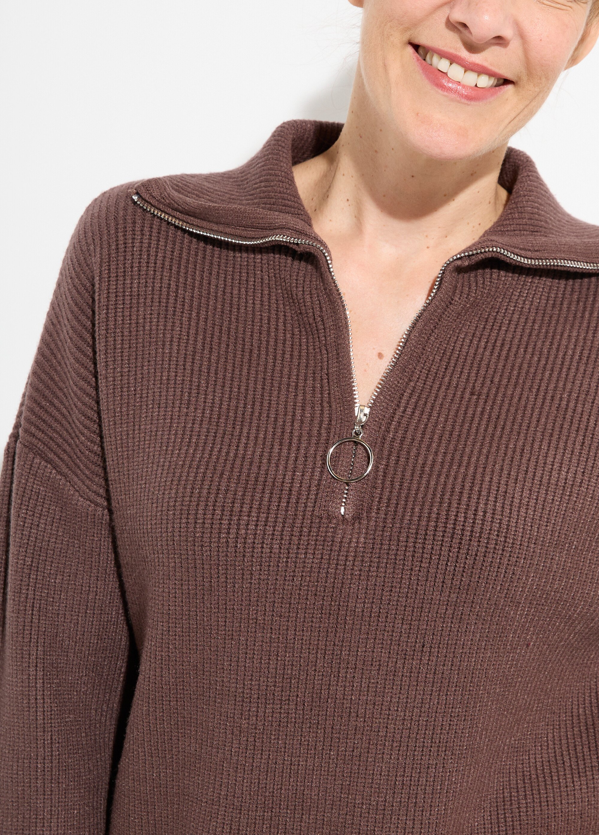 Pull camionneur confort maille cotelée Femme Marron PAP-P360HAUT DE1