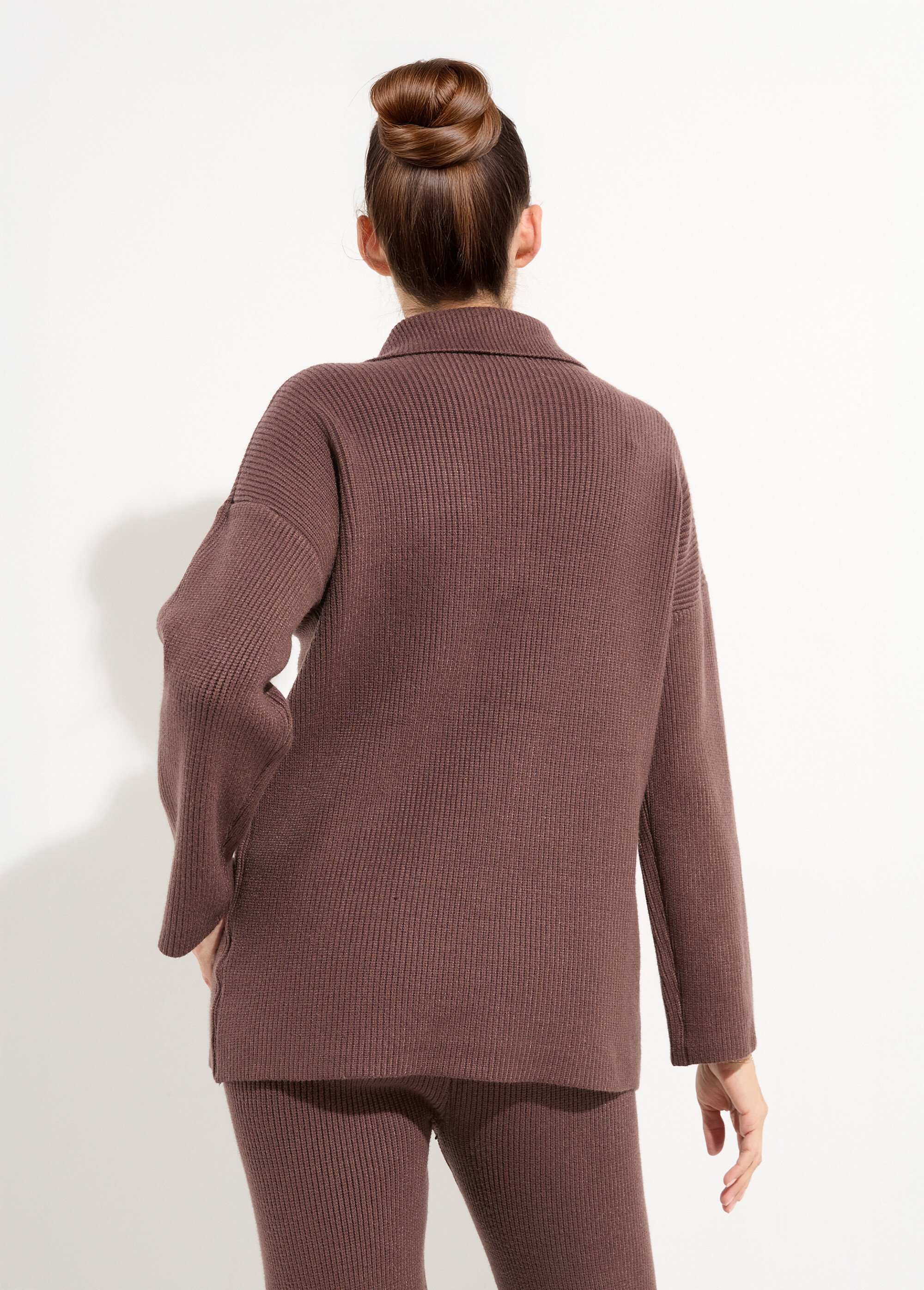 Pull camionneur confort maille cotelée Femme Marron PAP-P360HAUT DO1
