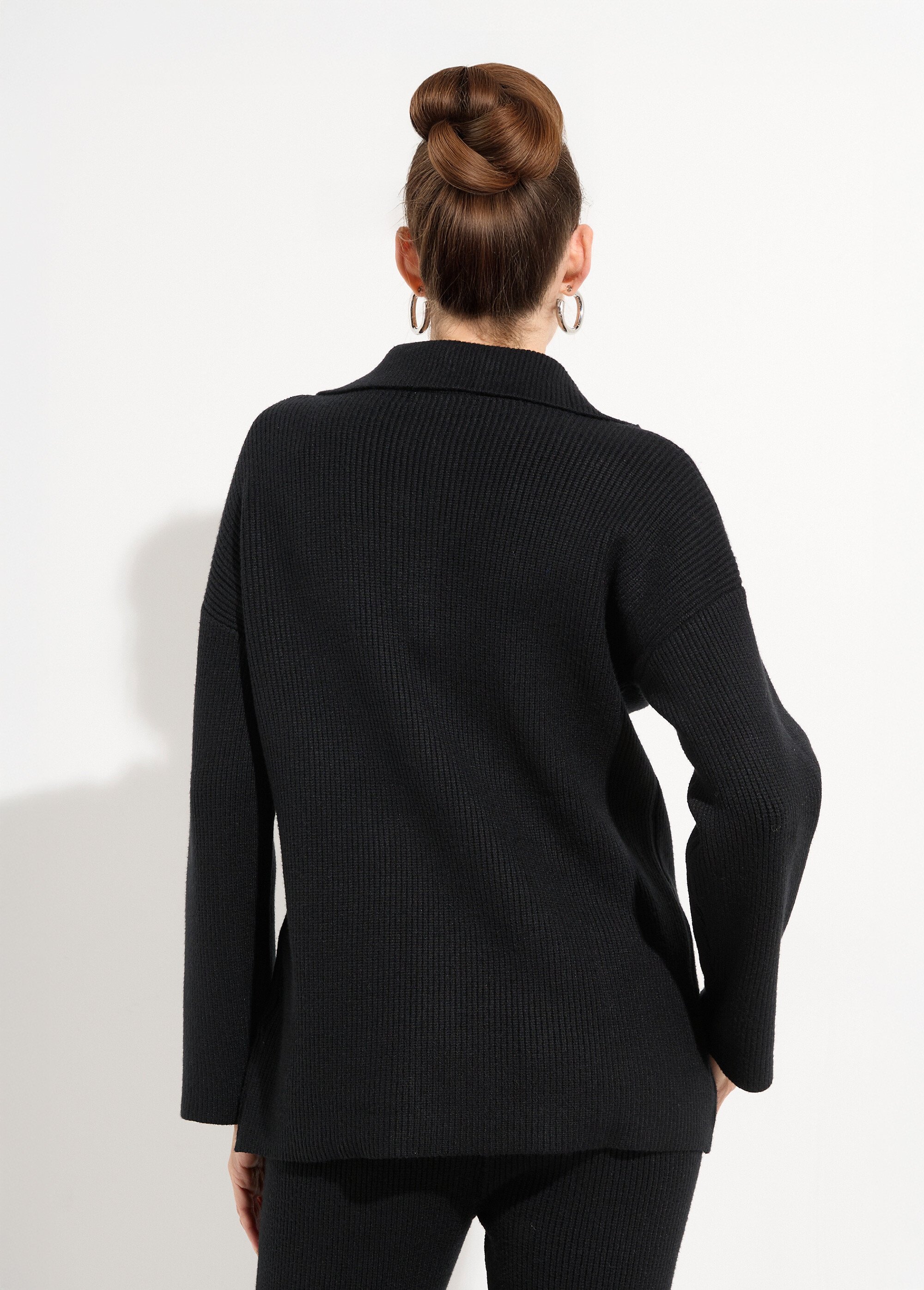 Pull camionneur confort maille cotelée Femme Noir PAP-P360HAUT DO1