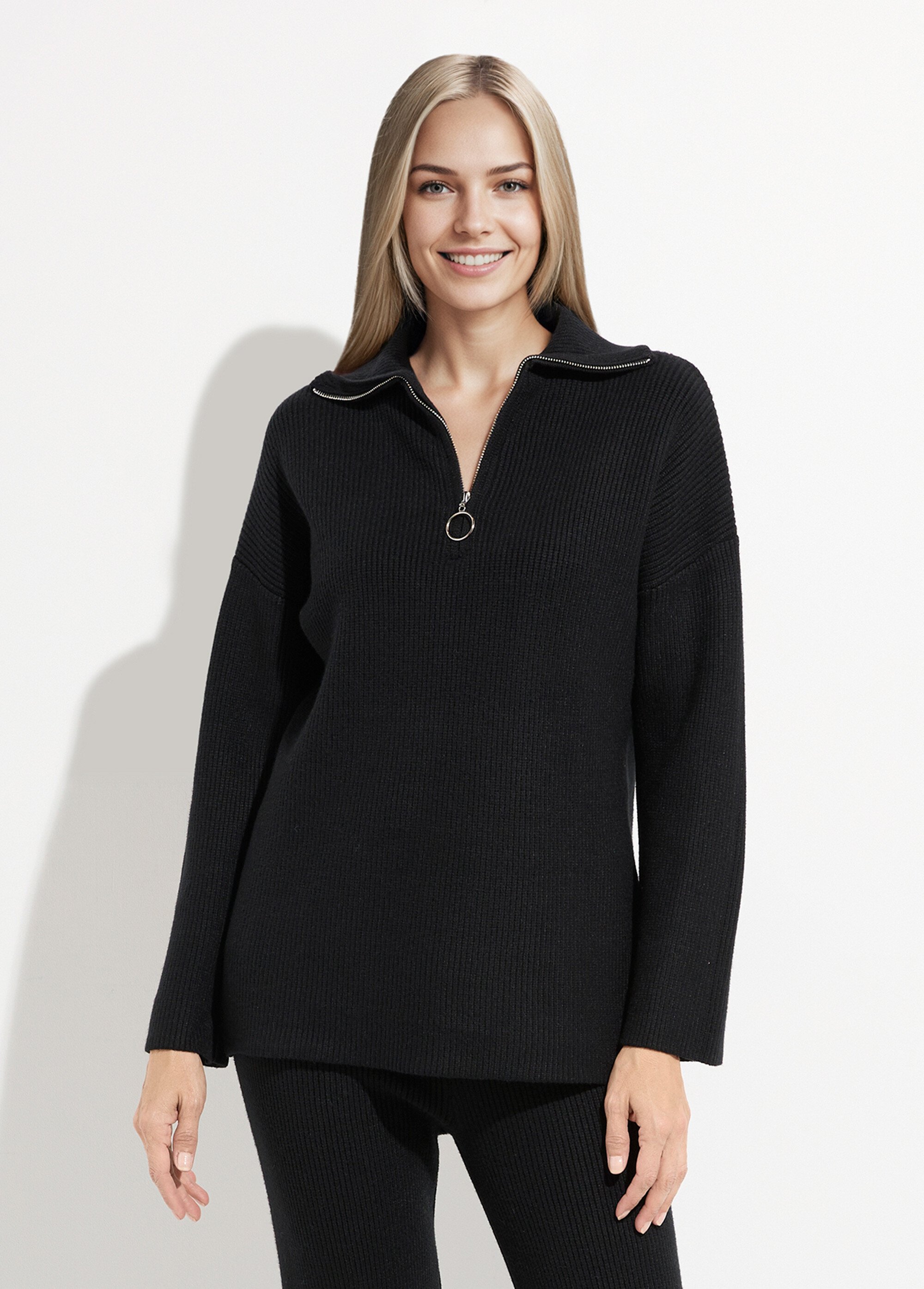Pull camionneur confort maille cotelée Femme Noir PAP-P360HAUT FA1