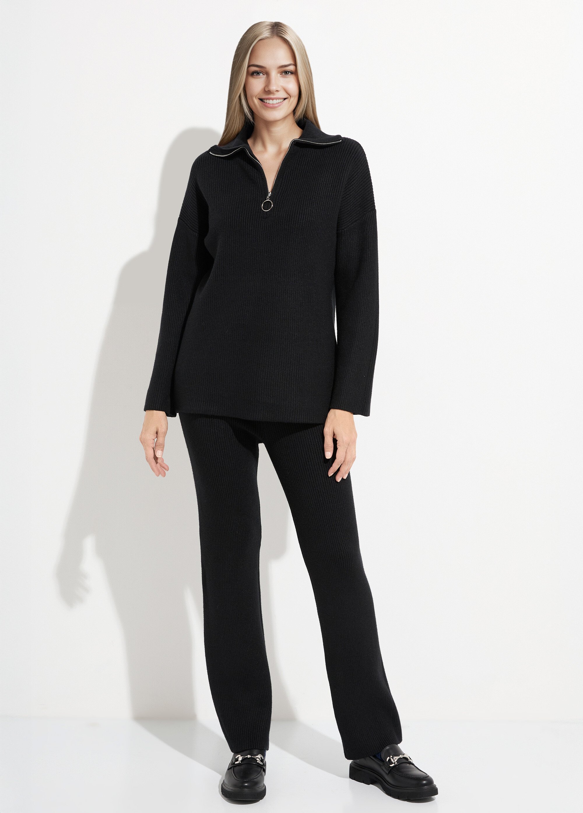 Pull camionneur confort maille cotelée Femme Noir PAP-P360HAUT SF1