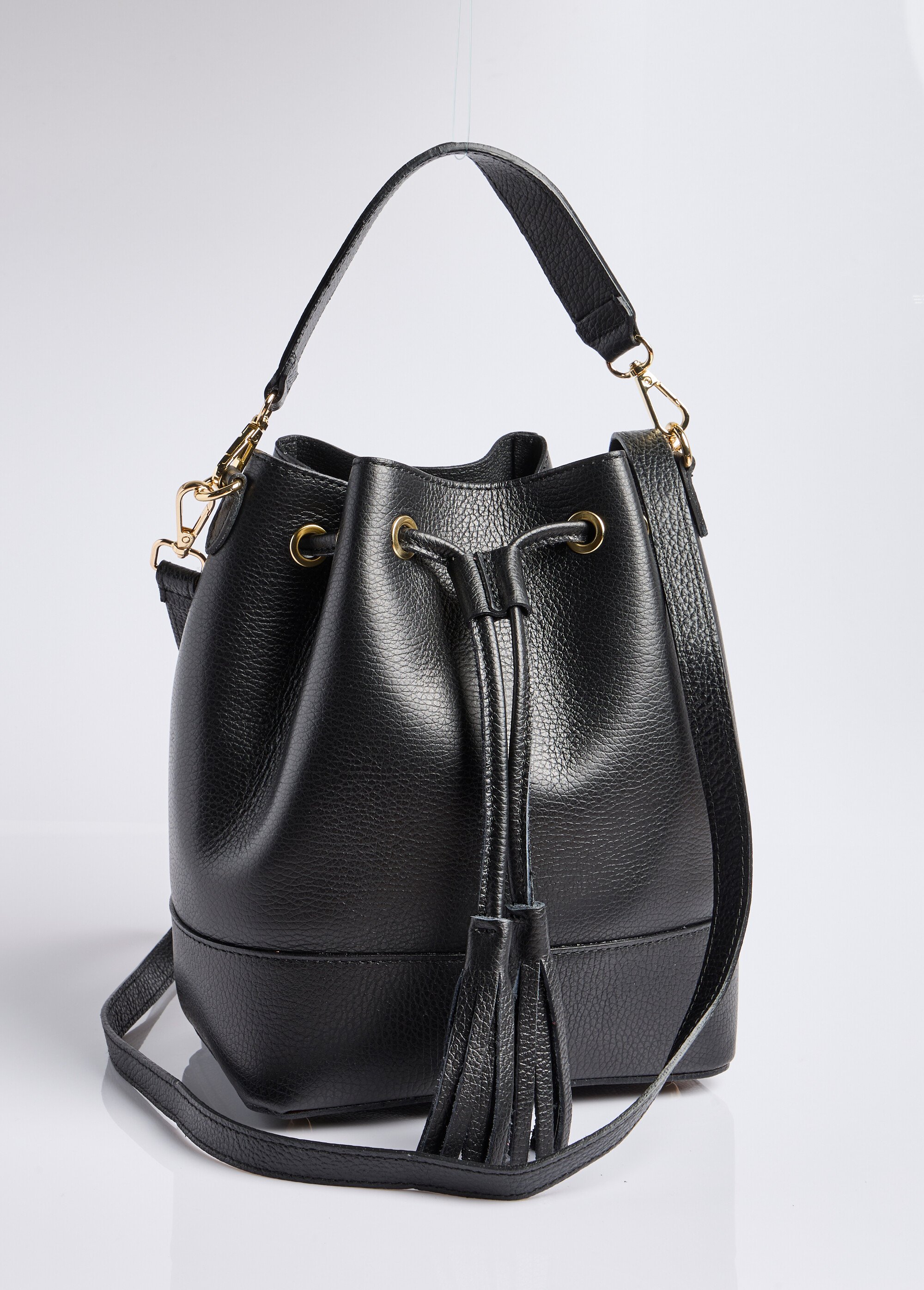 Sac chic en cuir véritable, forme seau