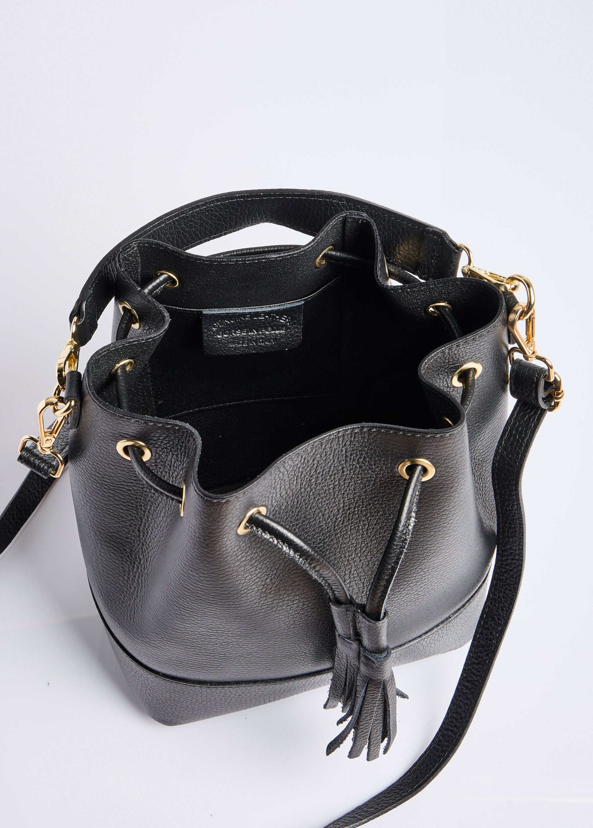Sac chic en cuir véritable, forme seau Femme Noir ZEZC20261 OV1