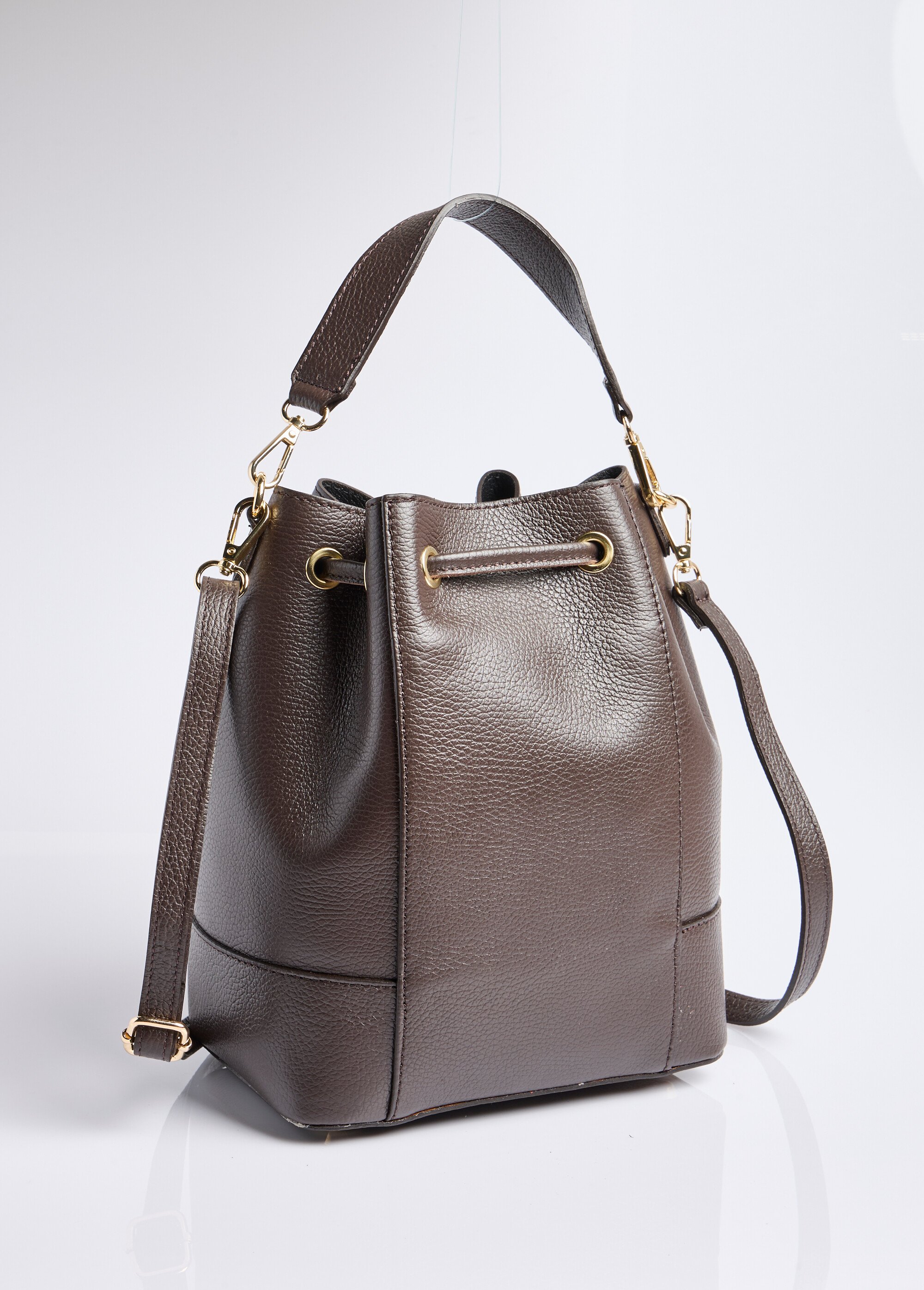 Sac chic en cuir véritable, forme seau