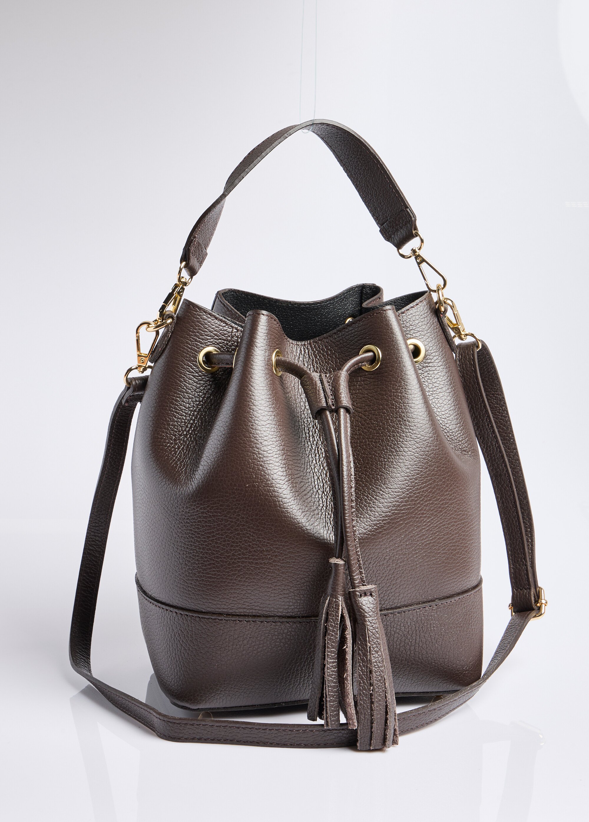Sac chic en cuir véritable, forme seau