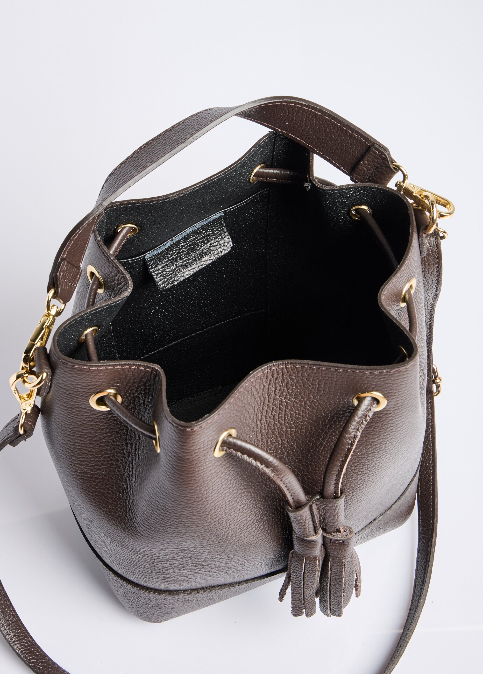 Sac chic en cuir véritable, forme seau Femme Marron ZEZC20261 OV1