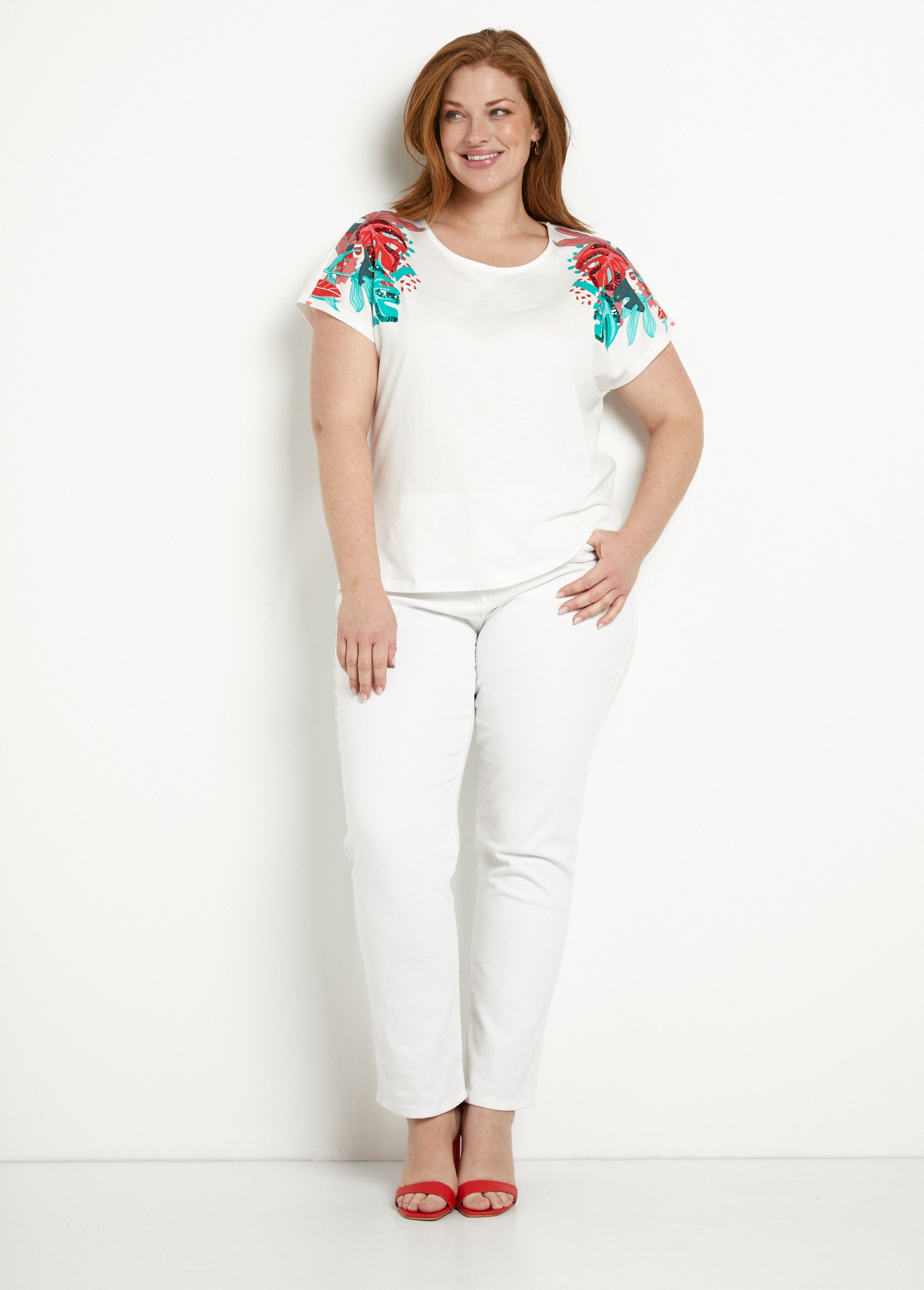 T-shirt Sport Gymphlex – Blanc/Garniture Émeraude, 100% Coton, Manches Courtes, Taille 30/32
