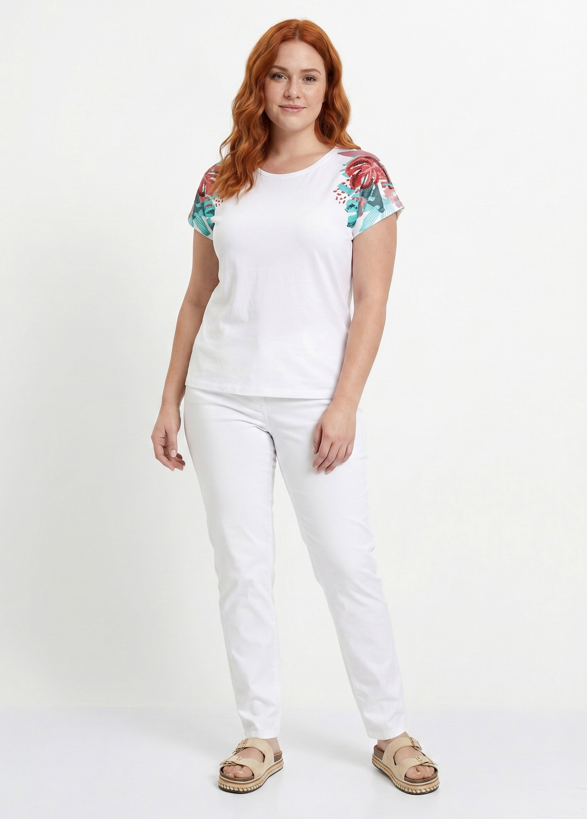 T-shirt court blanc motif sequins col rond Femme Grande Taille Blanc CALAOS SI1