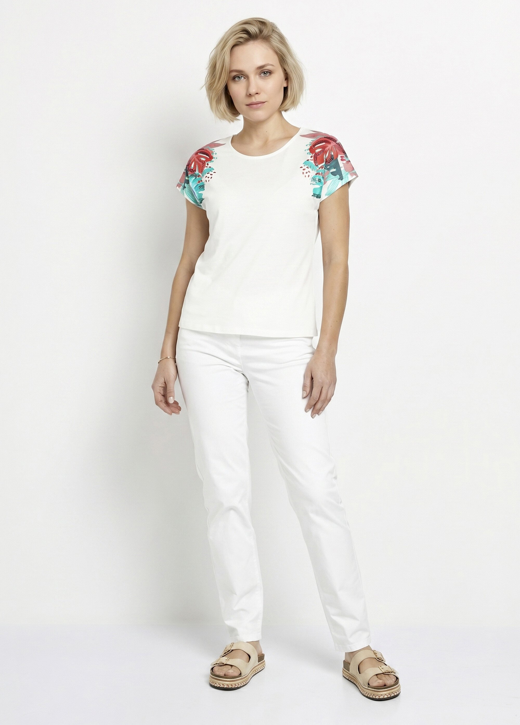 T-shirt court blanc motif sequins col rond Femme Blanc CALAOS SI1