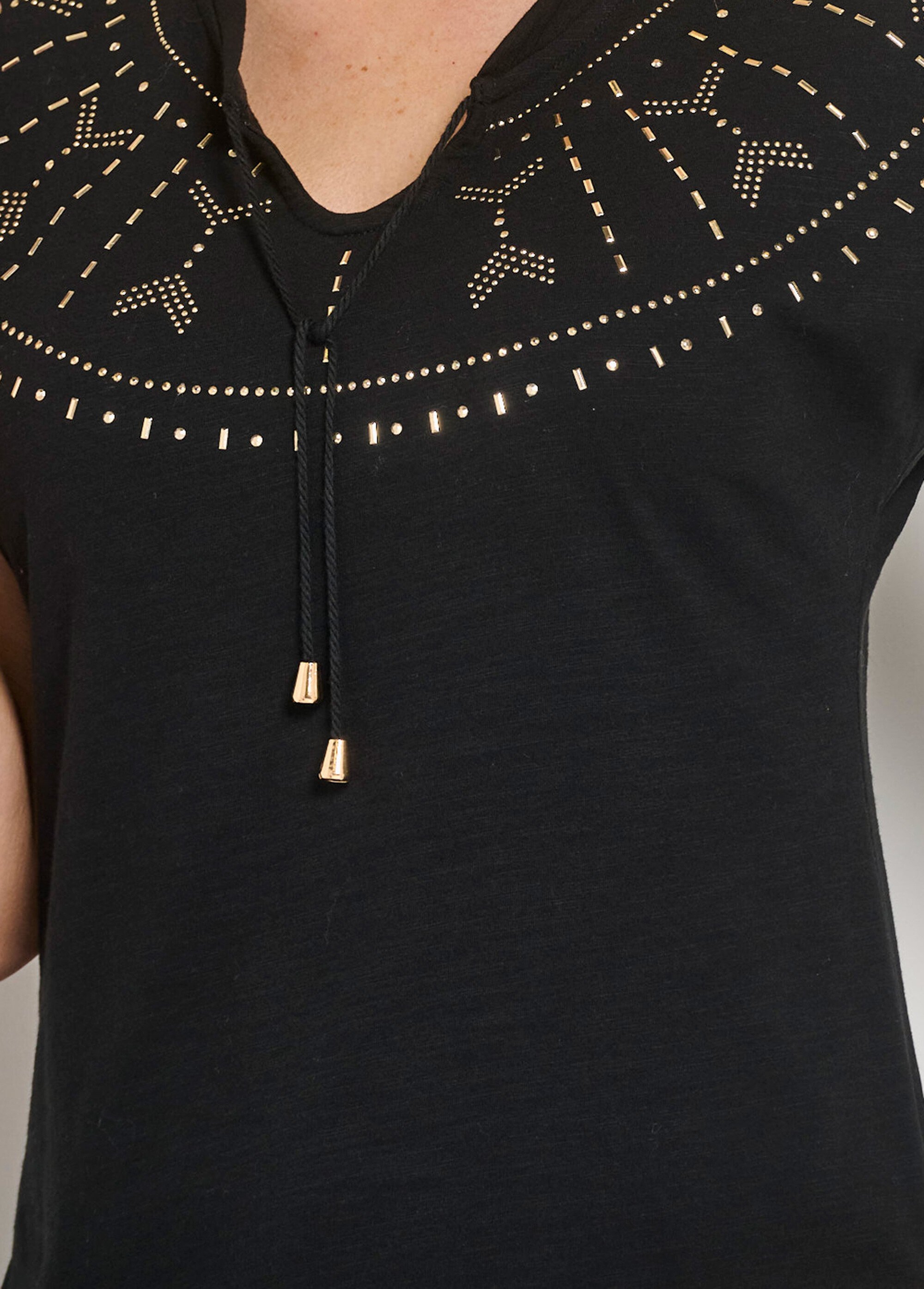 T-shirt court uni clouté maille flammée Femme Noir CLASIE DE1