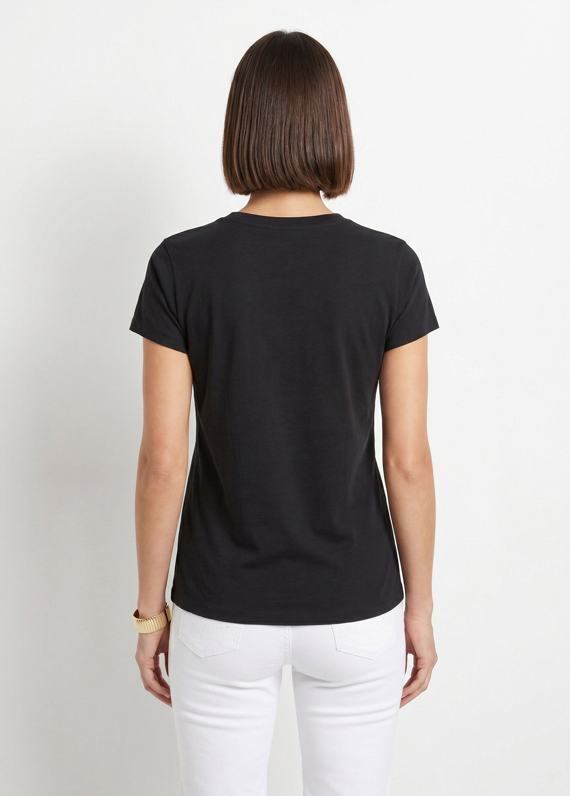 T-shirt court uni clouté maille flammée Femme Noir CLASIE DO1