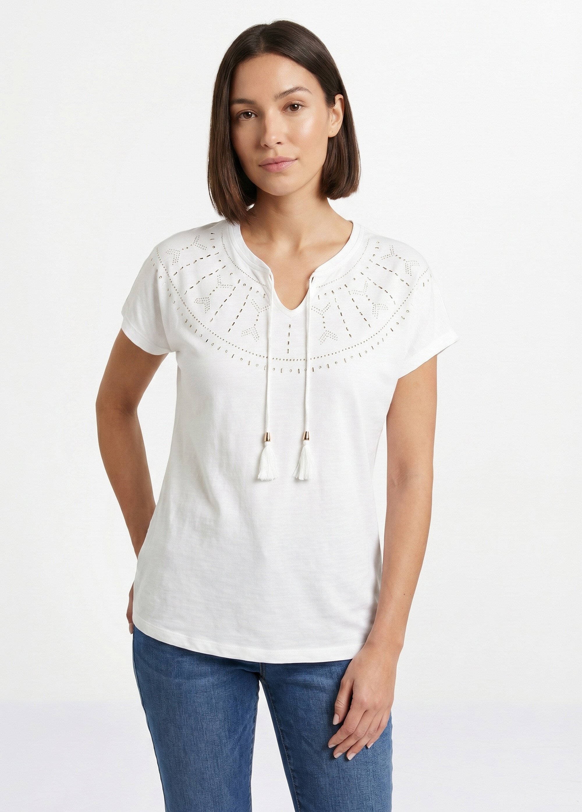 T-shirt court uni clouté maille flammée Femme Blanc CLASIE FA1