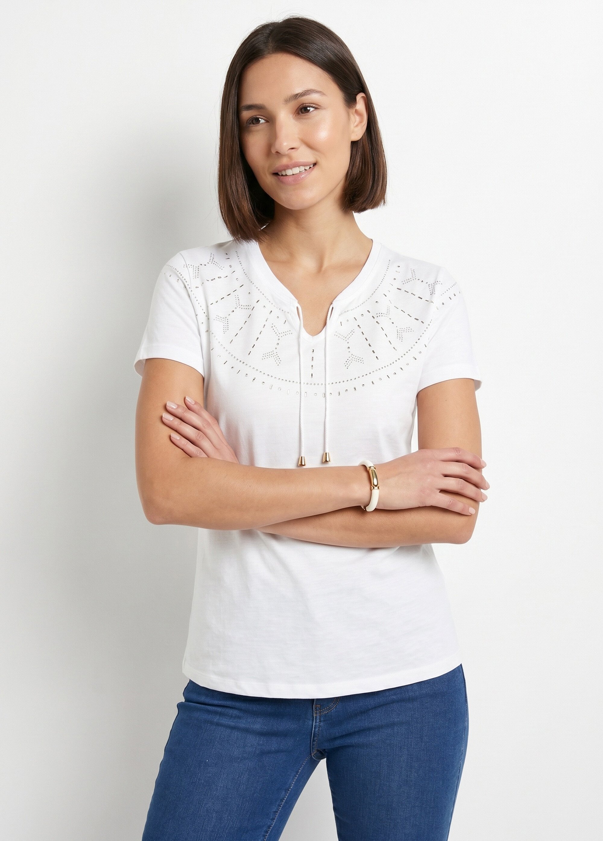 T-shirt court uni clouté maille flammée Femme Blanc CLASIE MV1