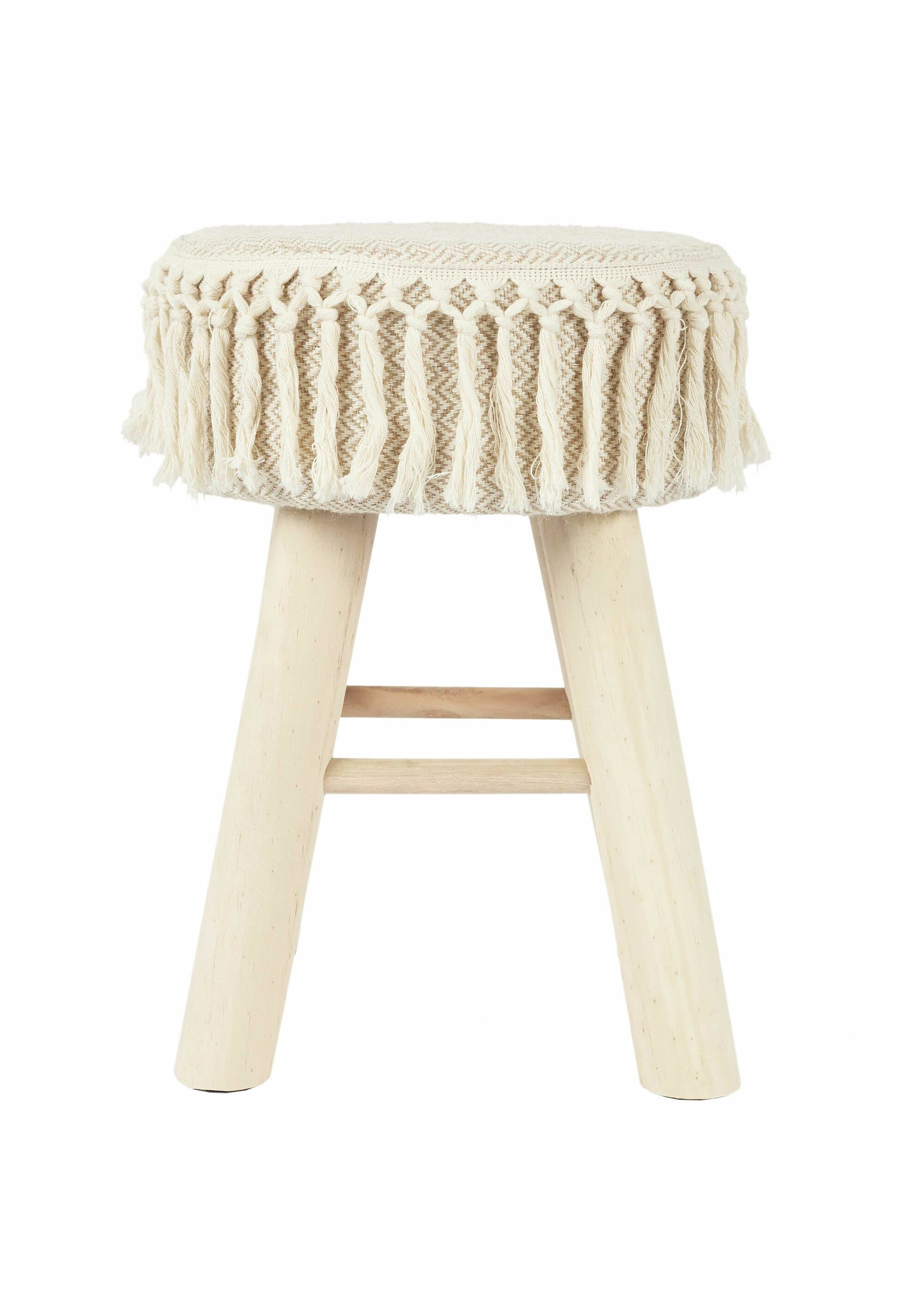 Tabouret thème ethnique assise franges BEIGE ET MARRON CMP-HD0256 DE1