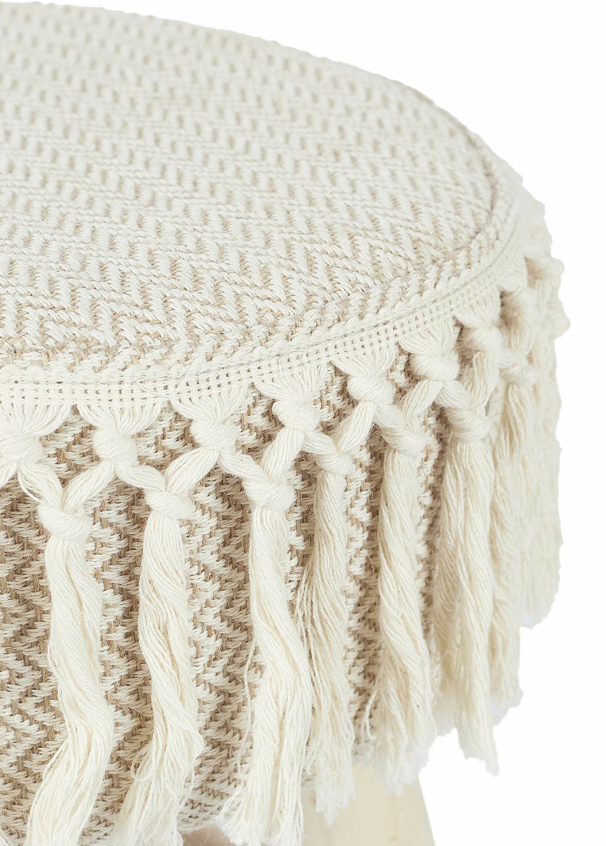 Tabouret thème ethnique assise franges BEIGE ET MARRON CMP-HD0256 DE2