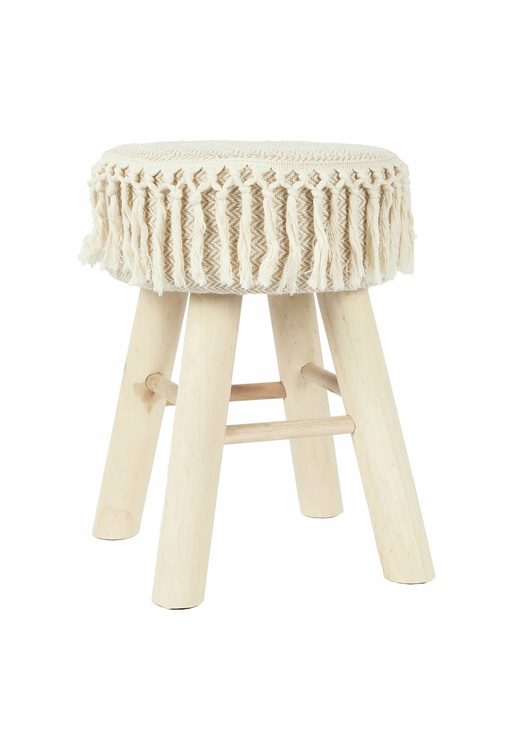 Tabouret thème ethnique assise franges BEIGE ET MARRON CMP-HD0256 FA1