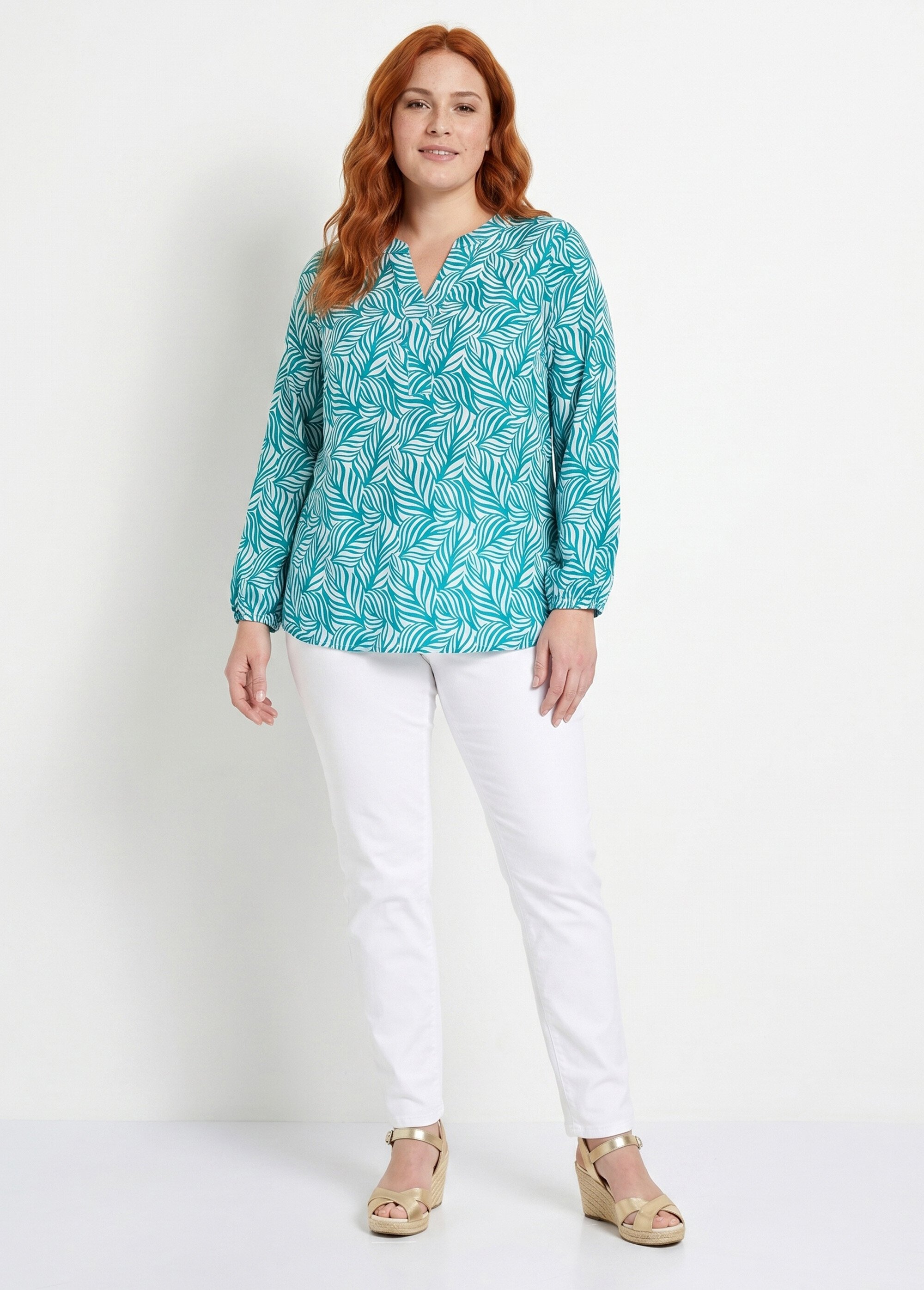 Tunique boutonnée longue manches 3/4 Femme Grande Taille Vert CAMARGUE SI1