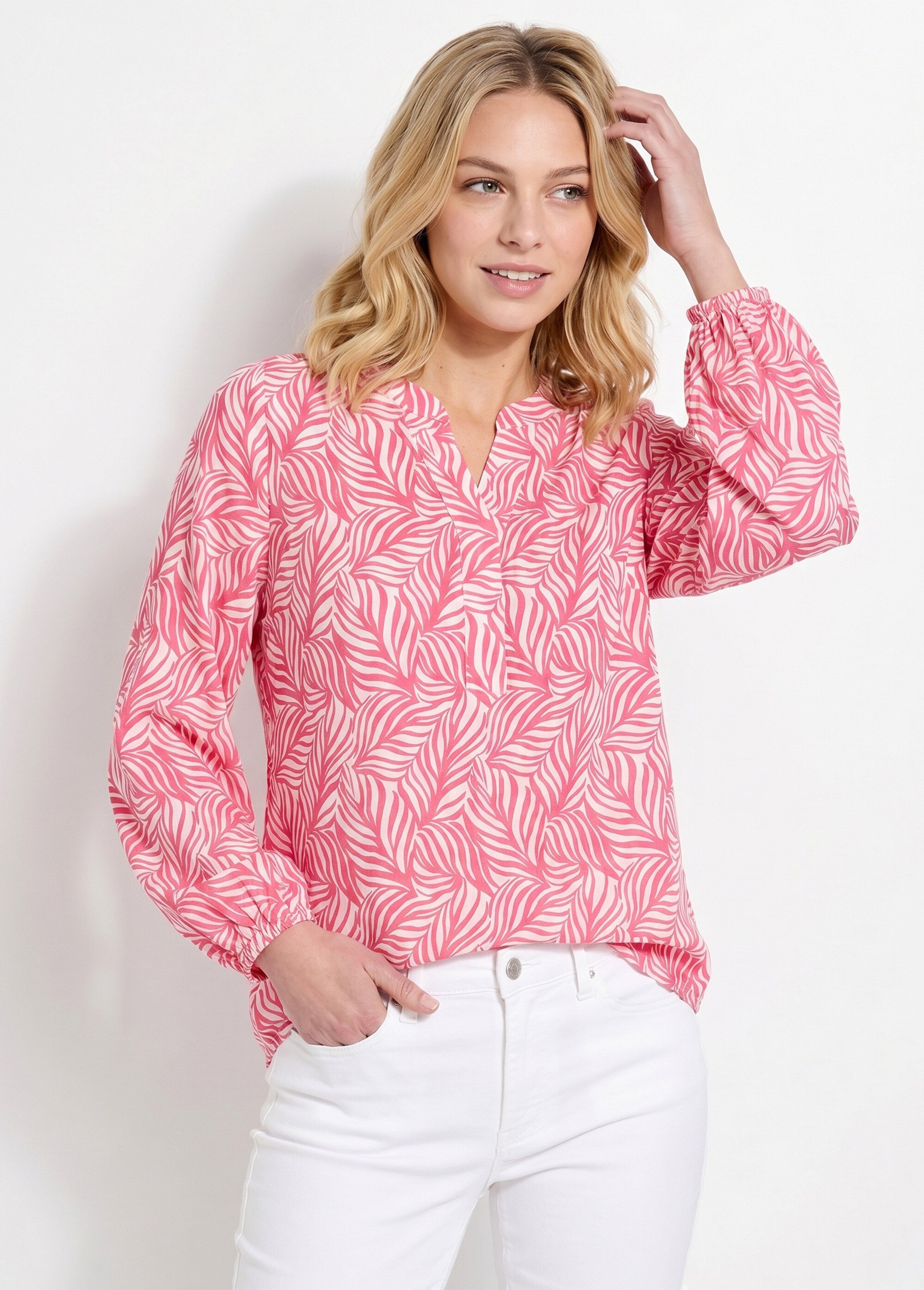 Tunique boutonnée longue manches 3/4 Femme Rose CAMARGUE MV1
