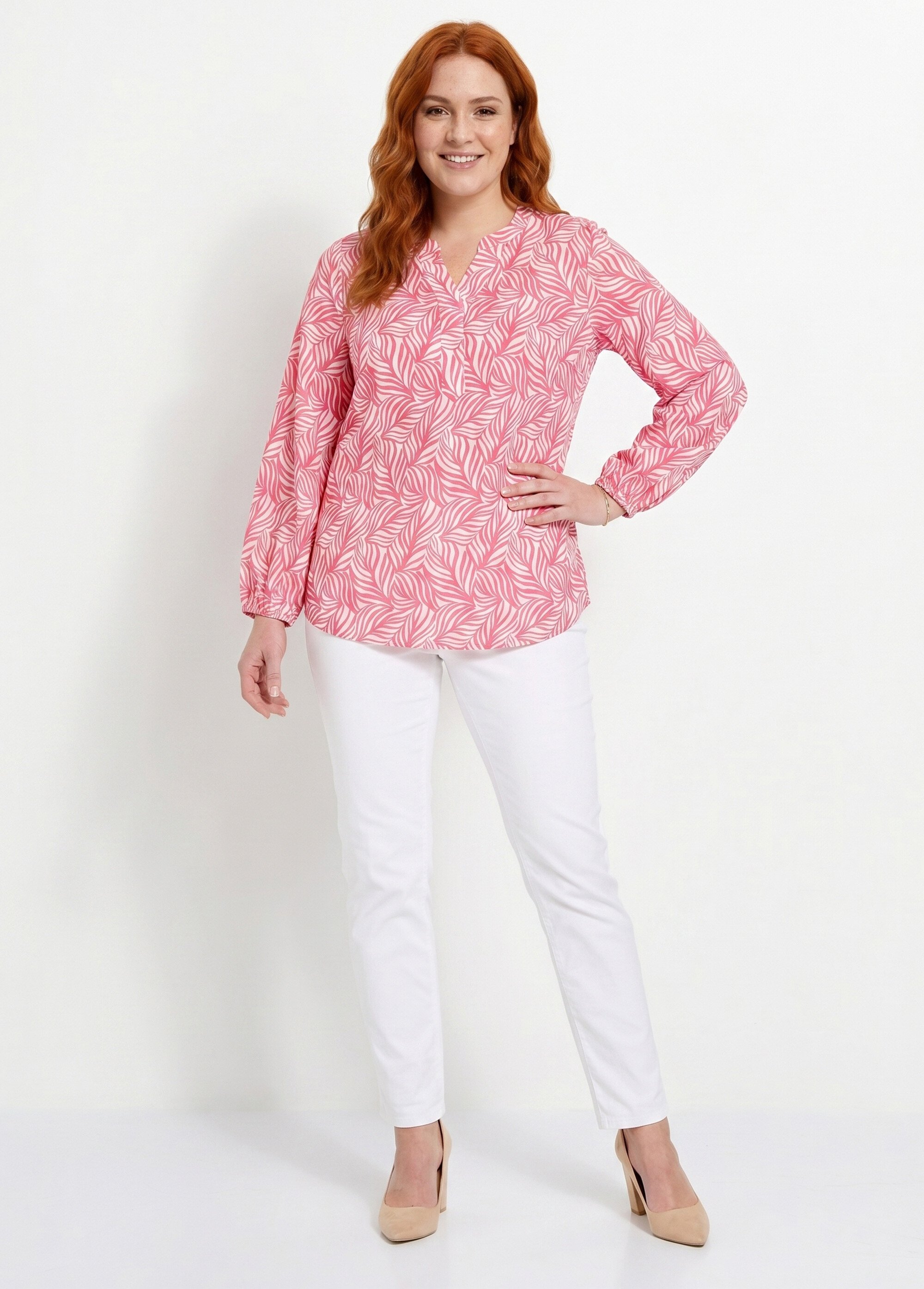 Tunique boutonnée longue manches 3/4 Femme Grande Taille Rose CAMARGUE SI1