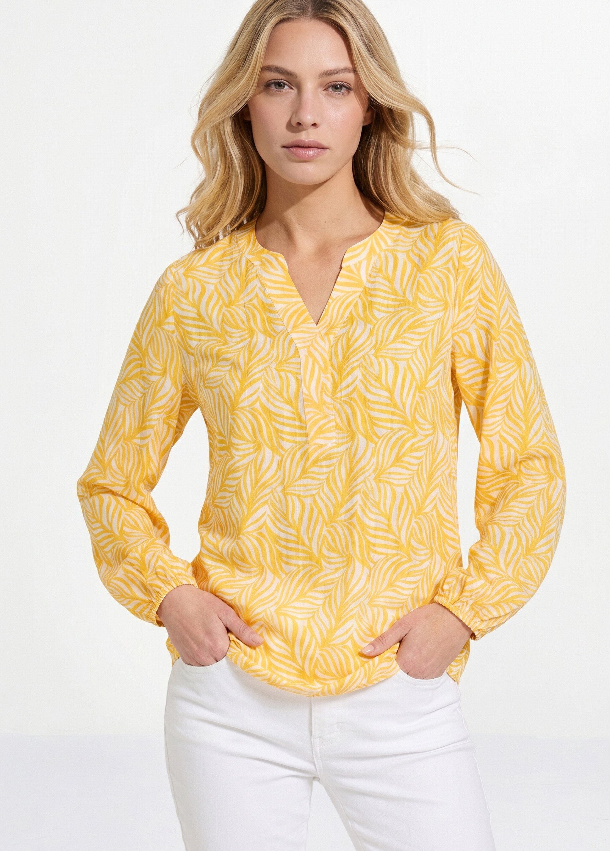 Tunique boutonnée longue manches 3/4 Femme Jaune CAMARGUE MV1