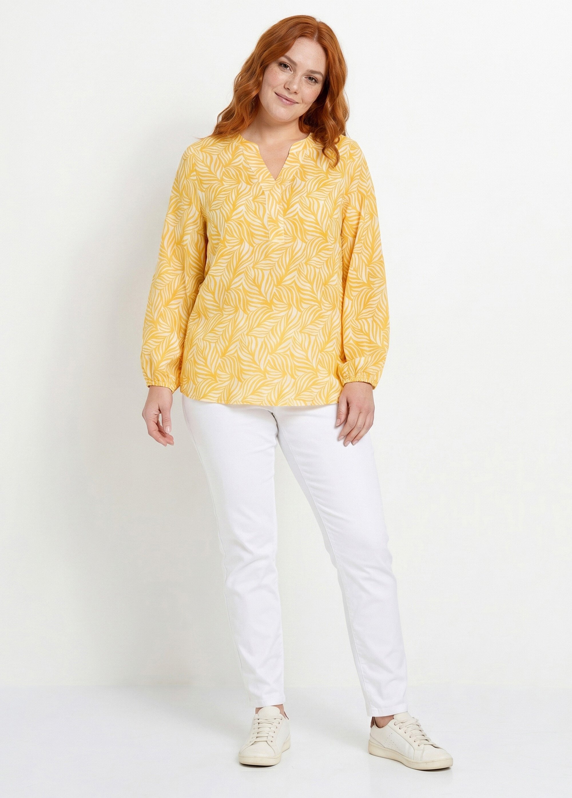 Tunique boutonnée longue manches 3/4 Femme Grande Taille Jaune CAMARGUE SI1