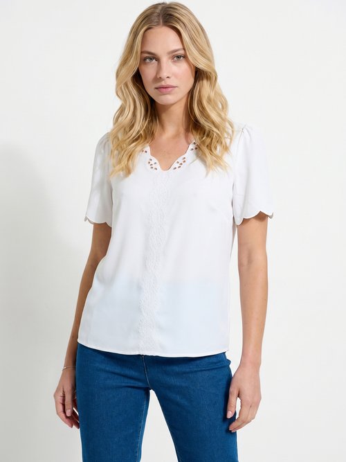 Tunique longue brodée manches courtes unie Femme Beige CELESTINE FA1