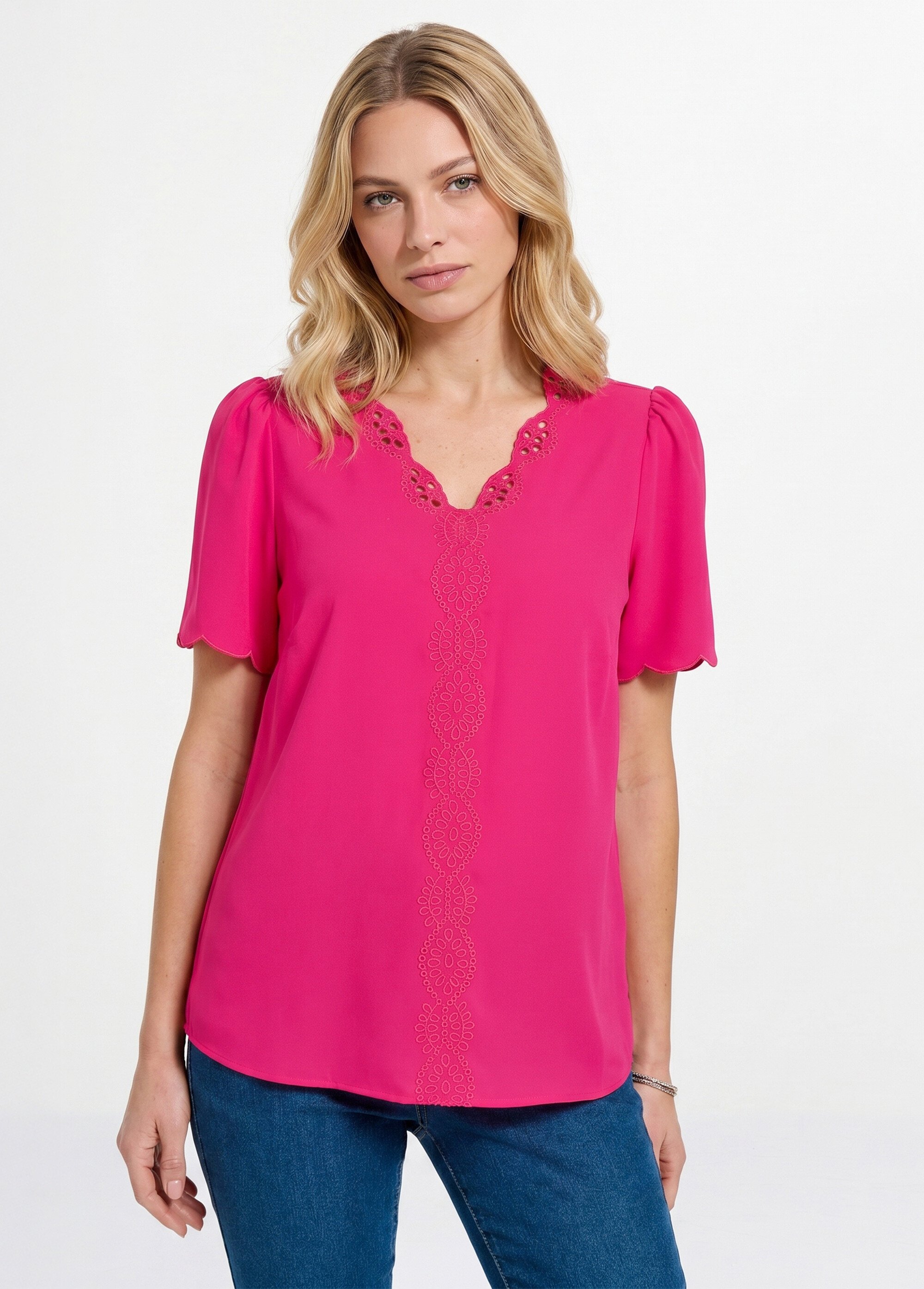 Tunique longue brodée manches courtes unie Femme Rose CELESTINE FA1