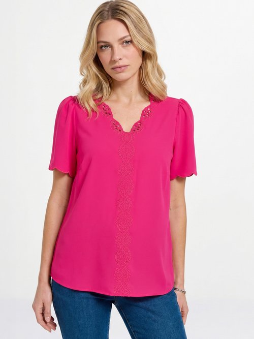 Tunique longue brodée manches courtes unie Femme Rose CELESTINE FA1