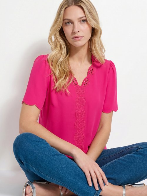 Tunique longue brodée manches courtes unie Femme Rose CELESTINE MV1
