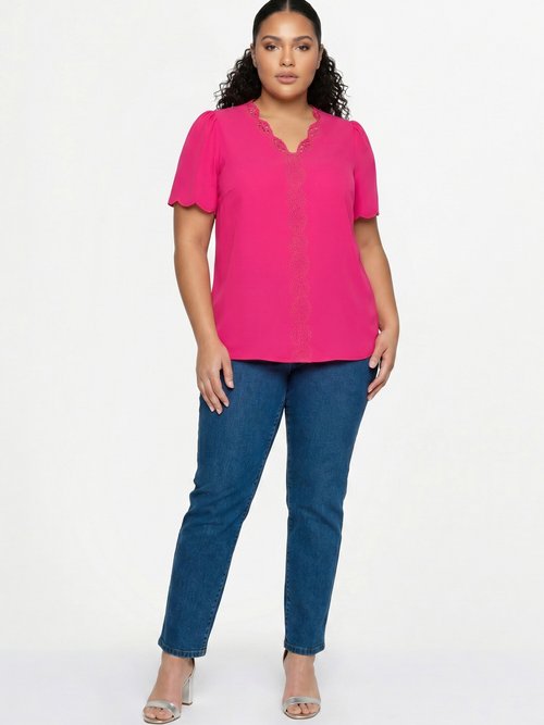Tunique longue brodée manches courtes unie Femme Grande Taille Rose CELESTINE SI1