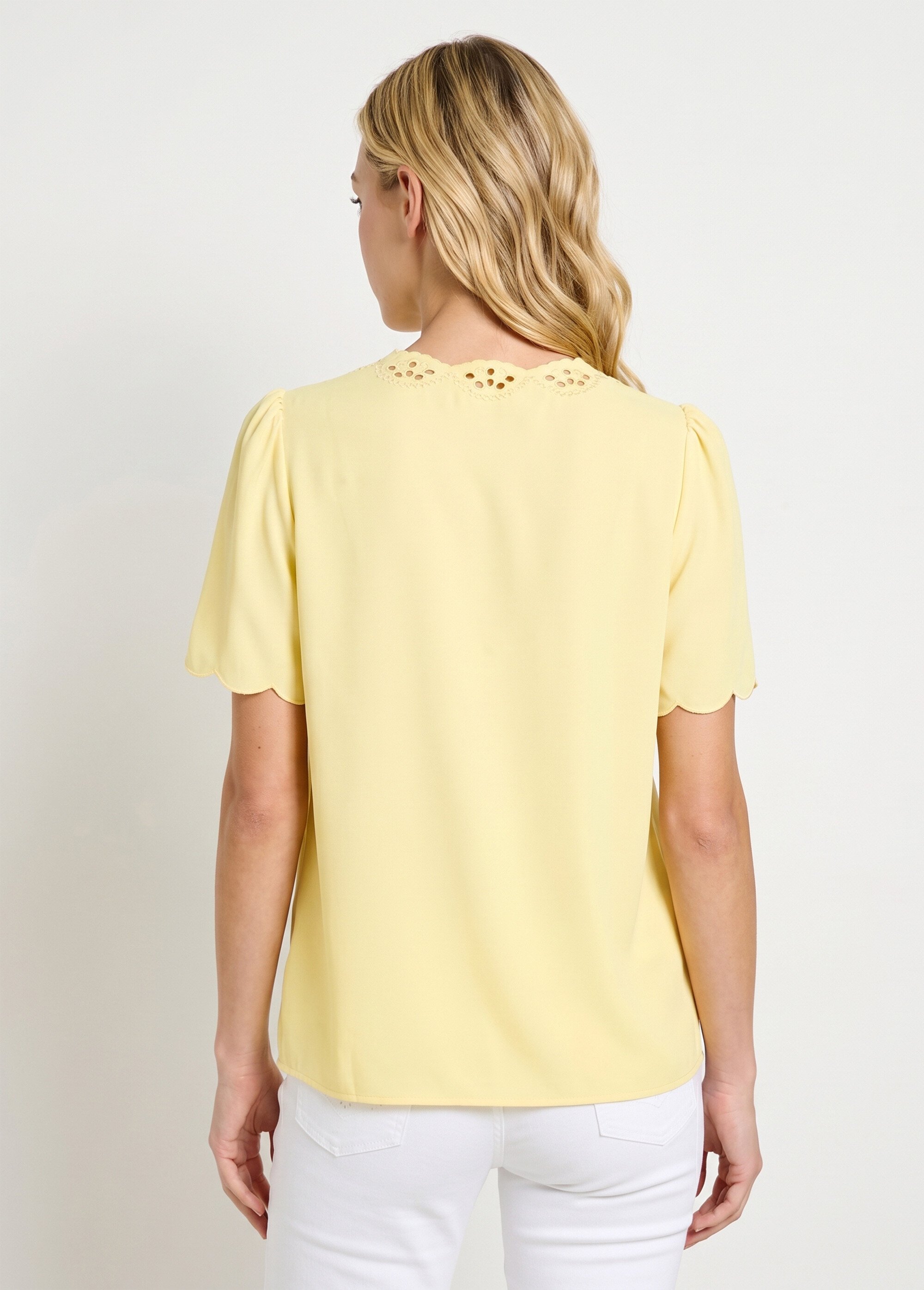 Tunique longue brodée manches courtes unie Femme Jaune CELESTINE DO1