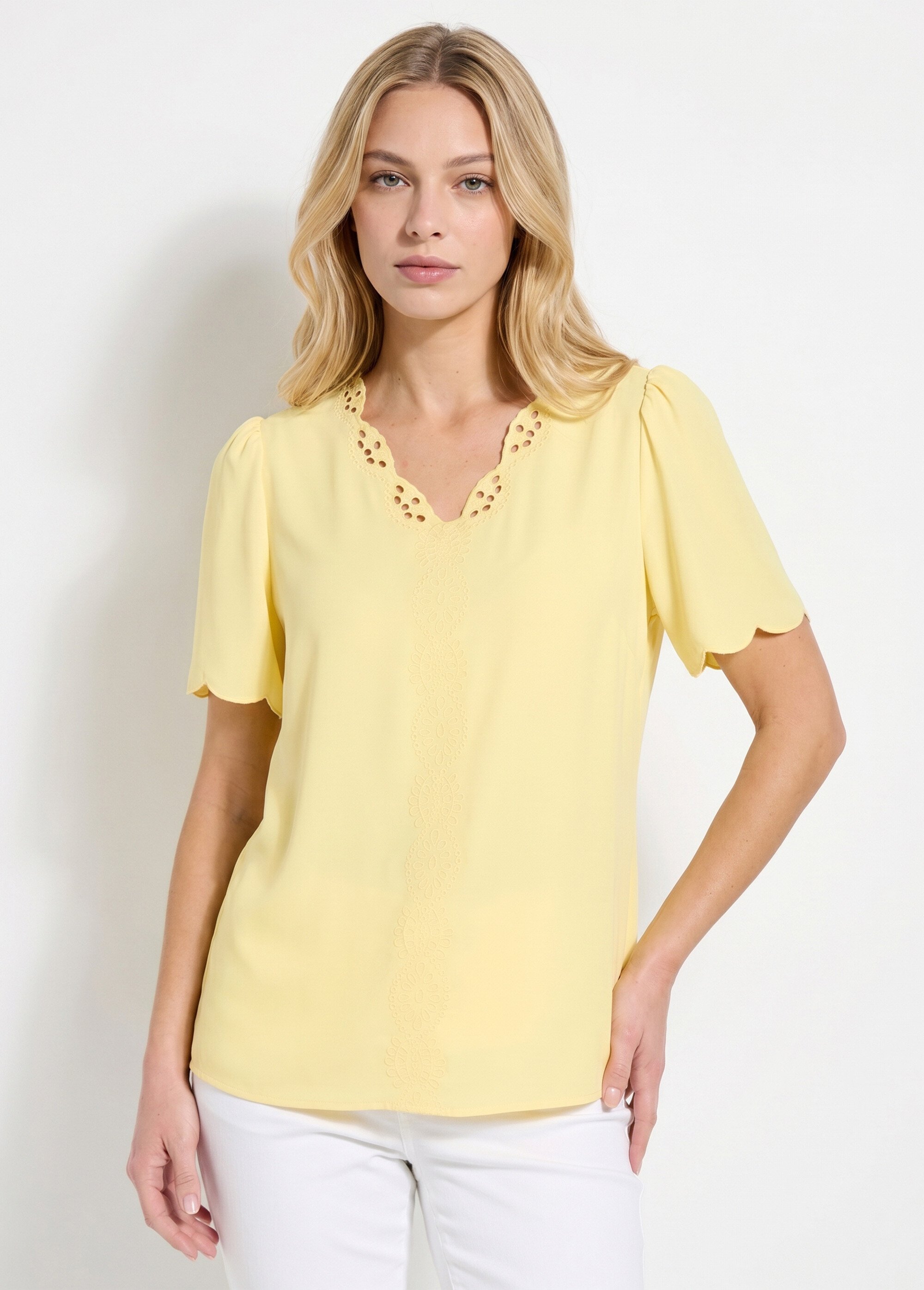 Tunique longue brodée manches courtes unie Femme Jaune CELESTINE FA1