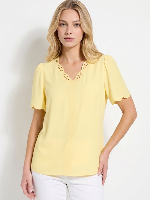 Tunique longue brodée manches courtes unie Femme Jaune CELESTINE FA1
