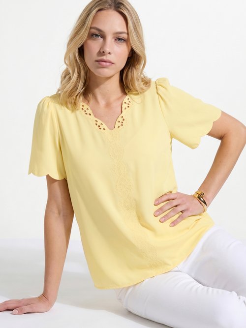 Tunique longue brodée manches courtes unie Femme Jaune CELESTINE MV1