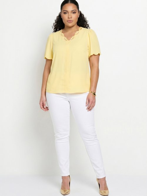 Tunique longue brodée manches courtes unie Femme Grande Taille Jaune CELESTINE SI1