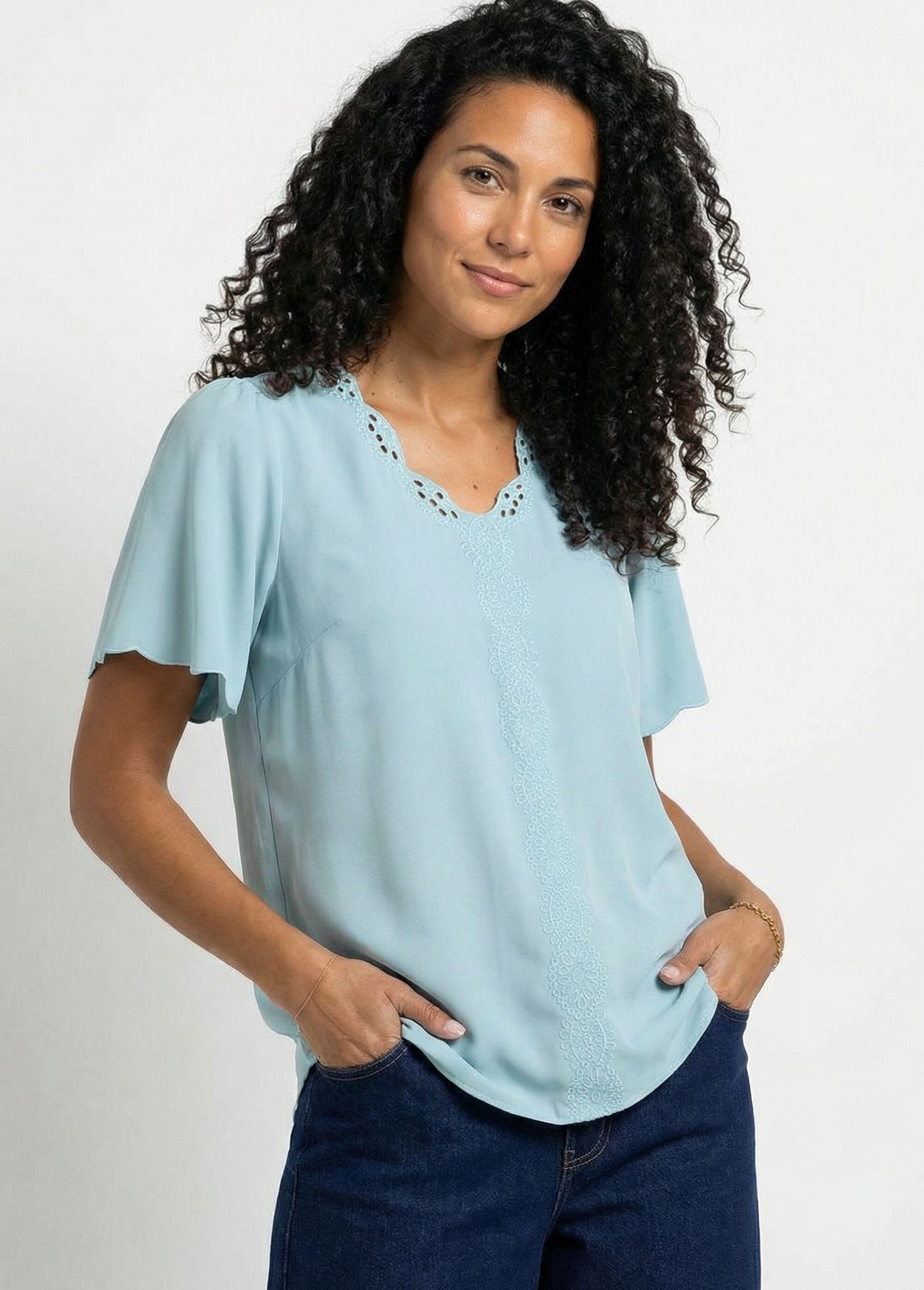 Tunique longue brodée manches courtes unie Femme OPALINE CELESTINE MV1