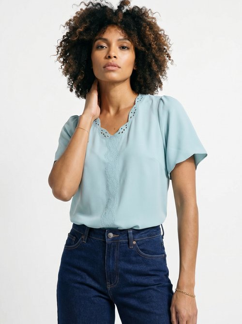 Tunique longue brodée manches courtes unie Femme OPALINE CELESTINE MV1